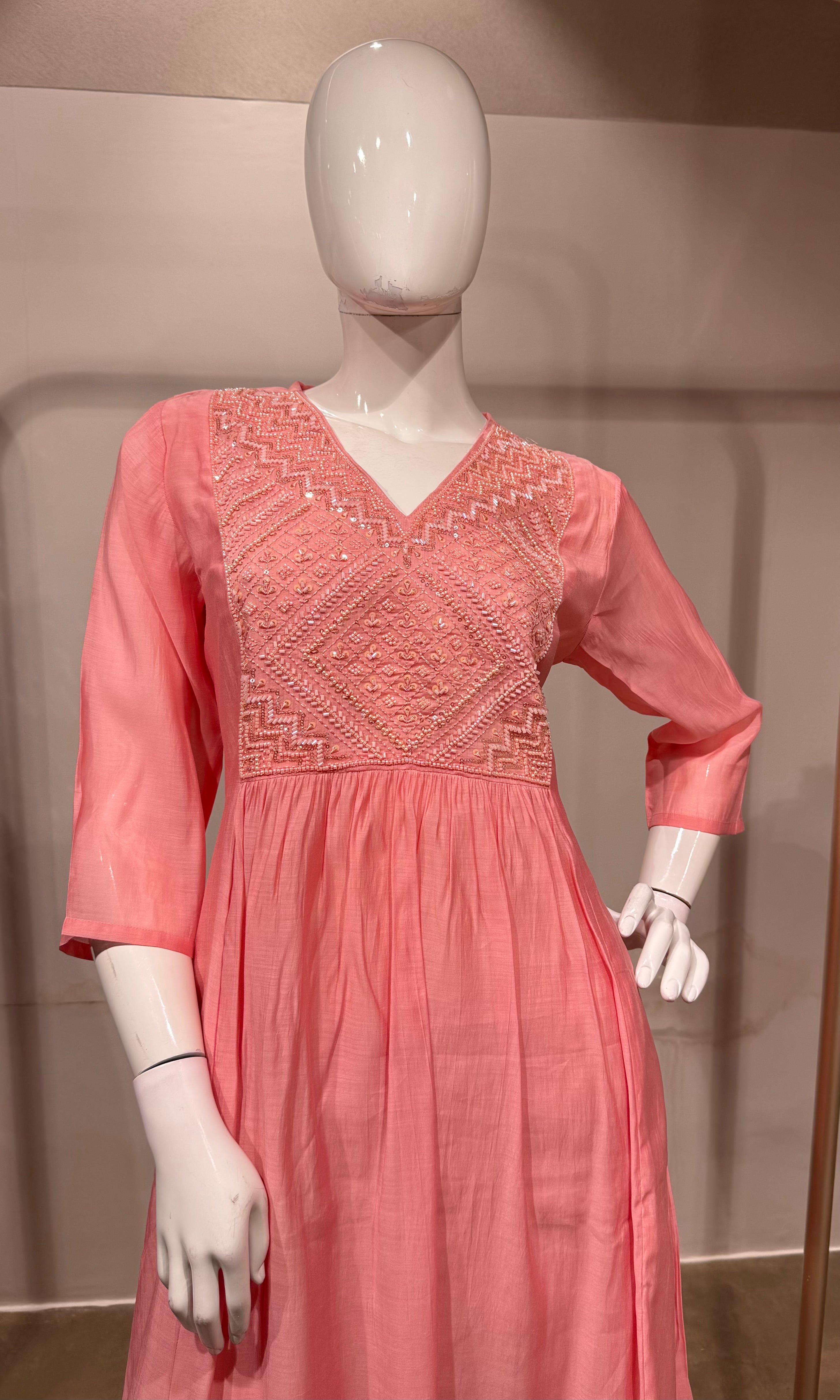 blush pink mul chanderi kurta set