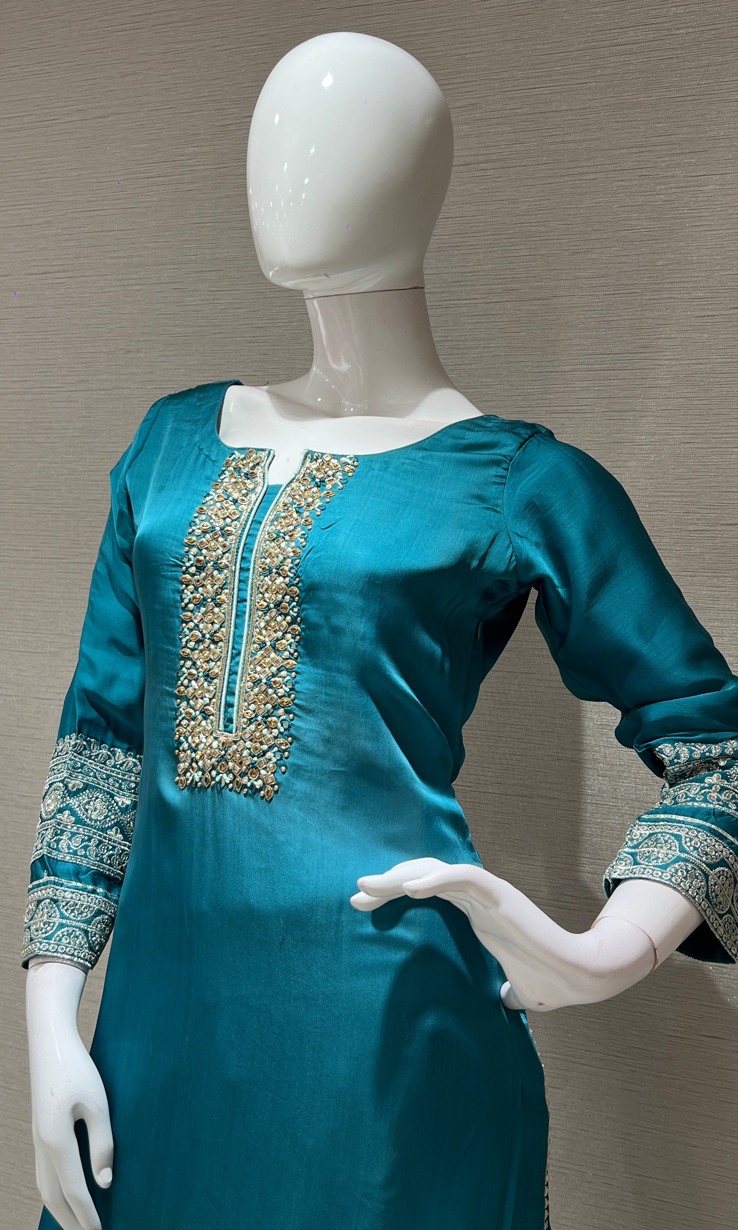 Teal Blue Embroidered Kurta set