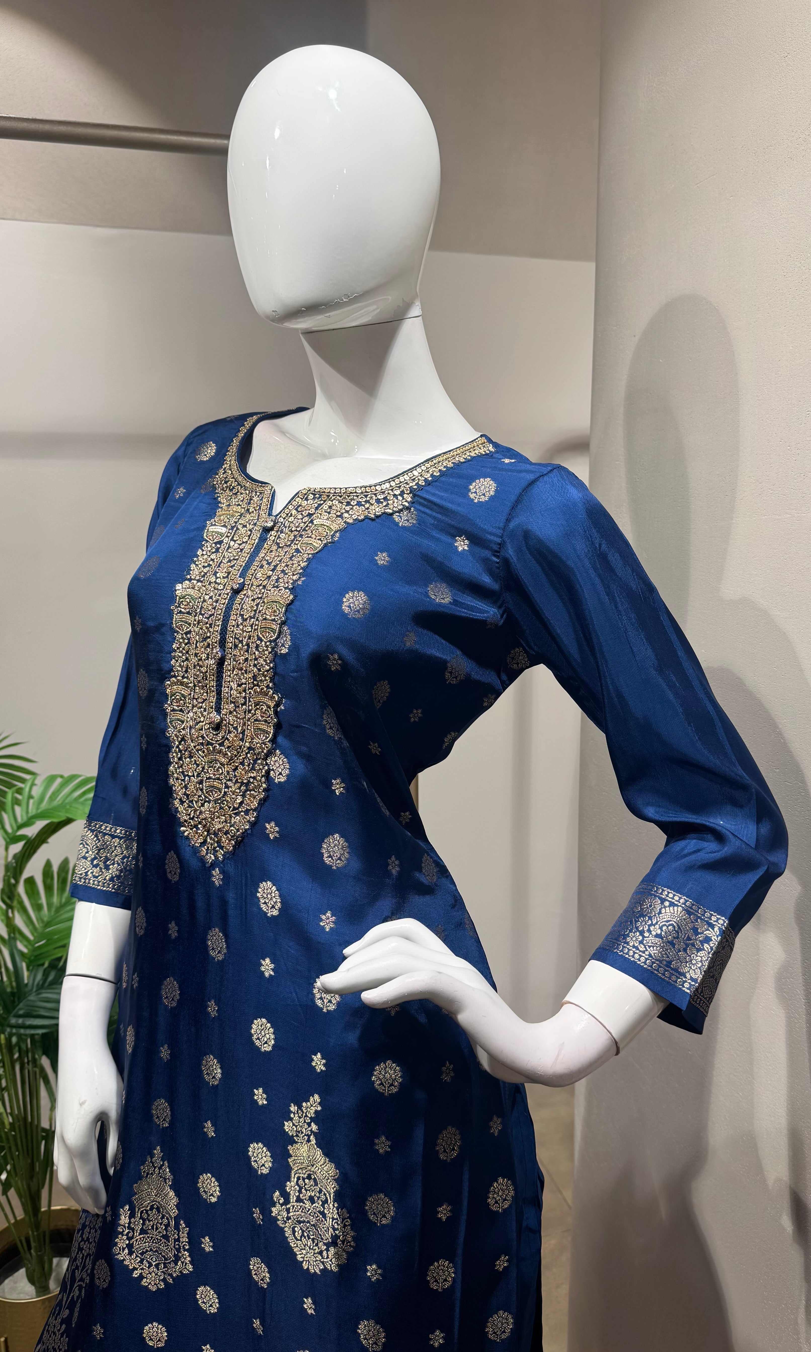 Royal Blue Banarasi Silk Kurta Set