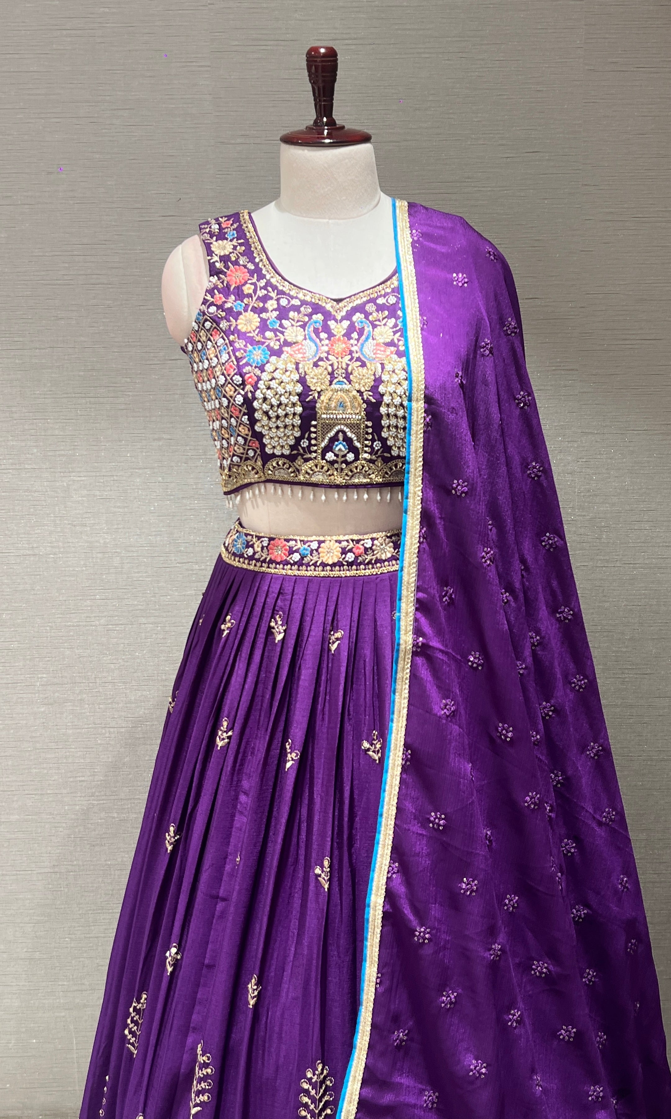 Purple peacock embroidered Lehenga