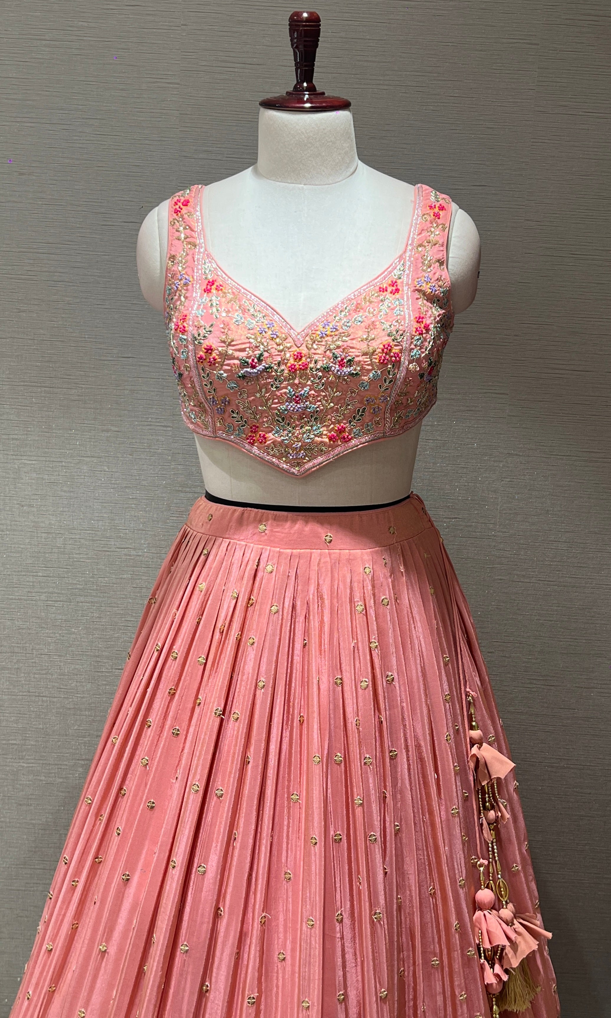 Designer Peach Floral Embroidery Lehenga