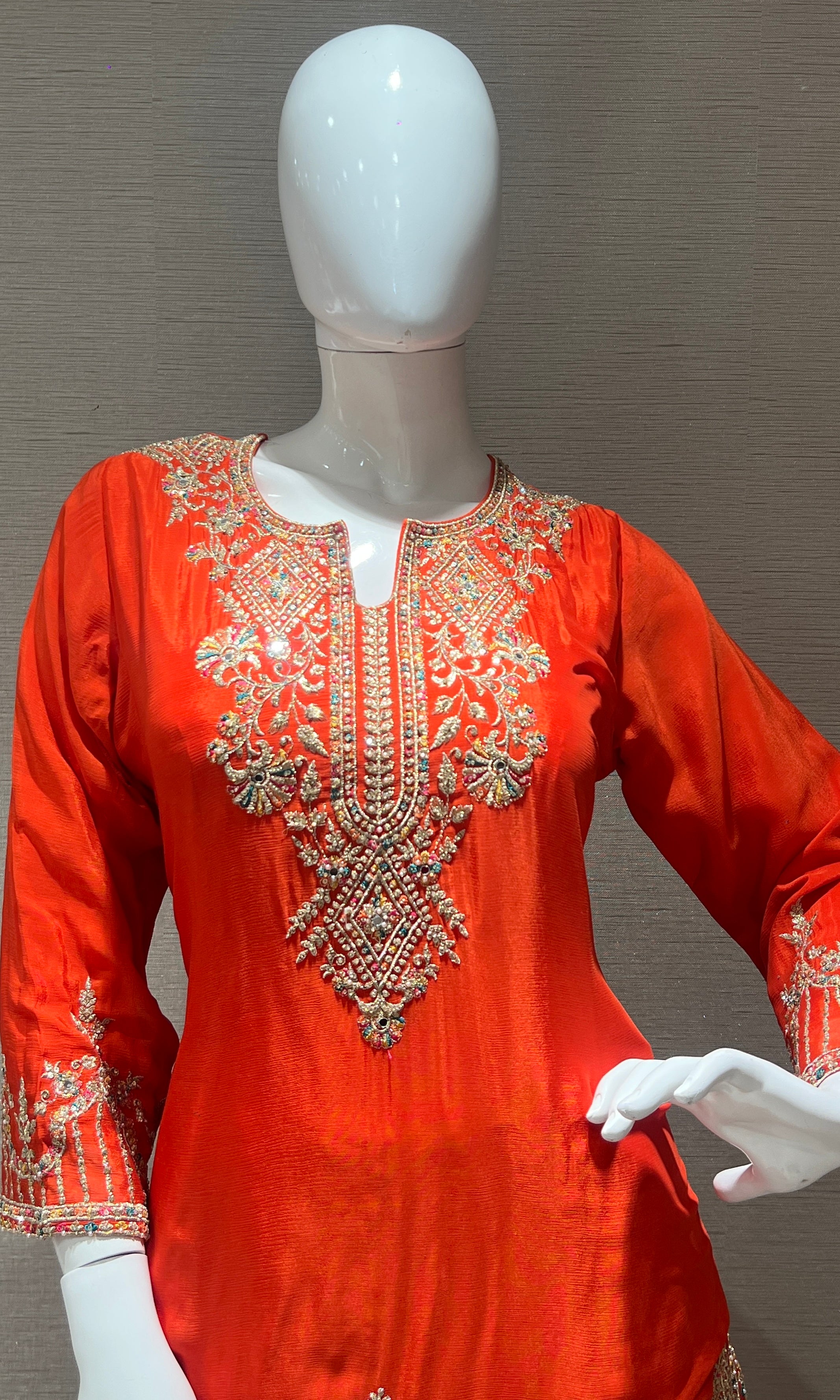 Orange Embroidered Sharara Set