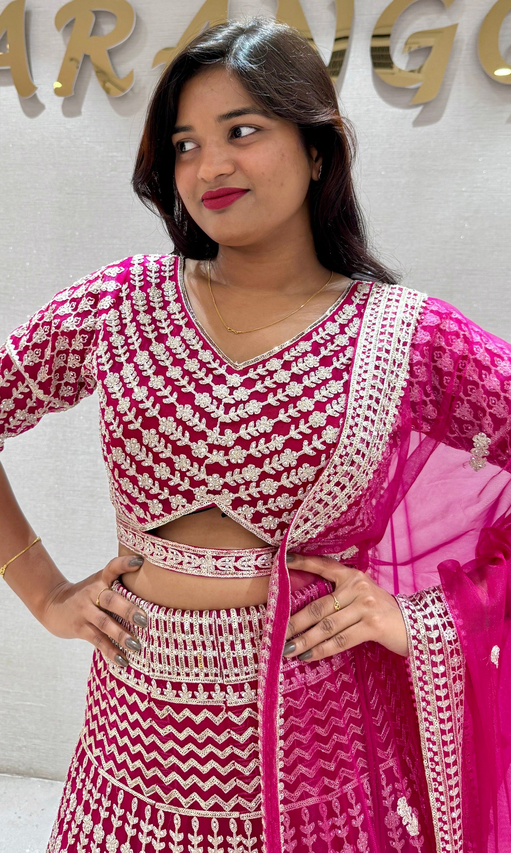 RANI PINK LEHENGA WITH INTRICATE EMBROIDERY