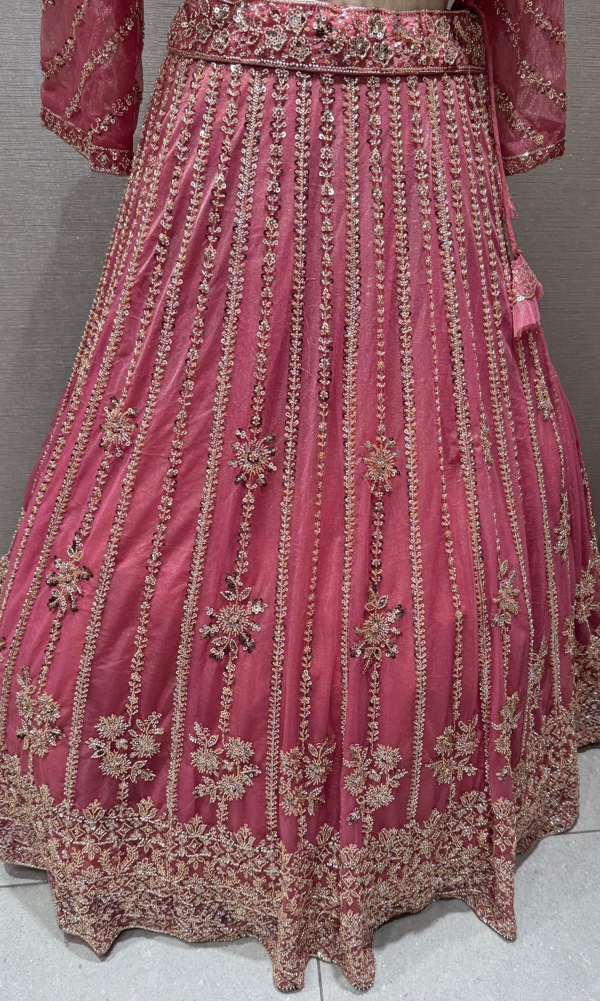 Rose Pink Intricate Embroidered Silk Lehenga Set