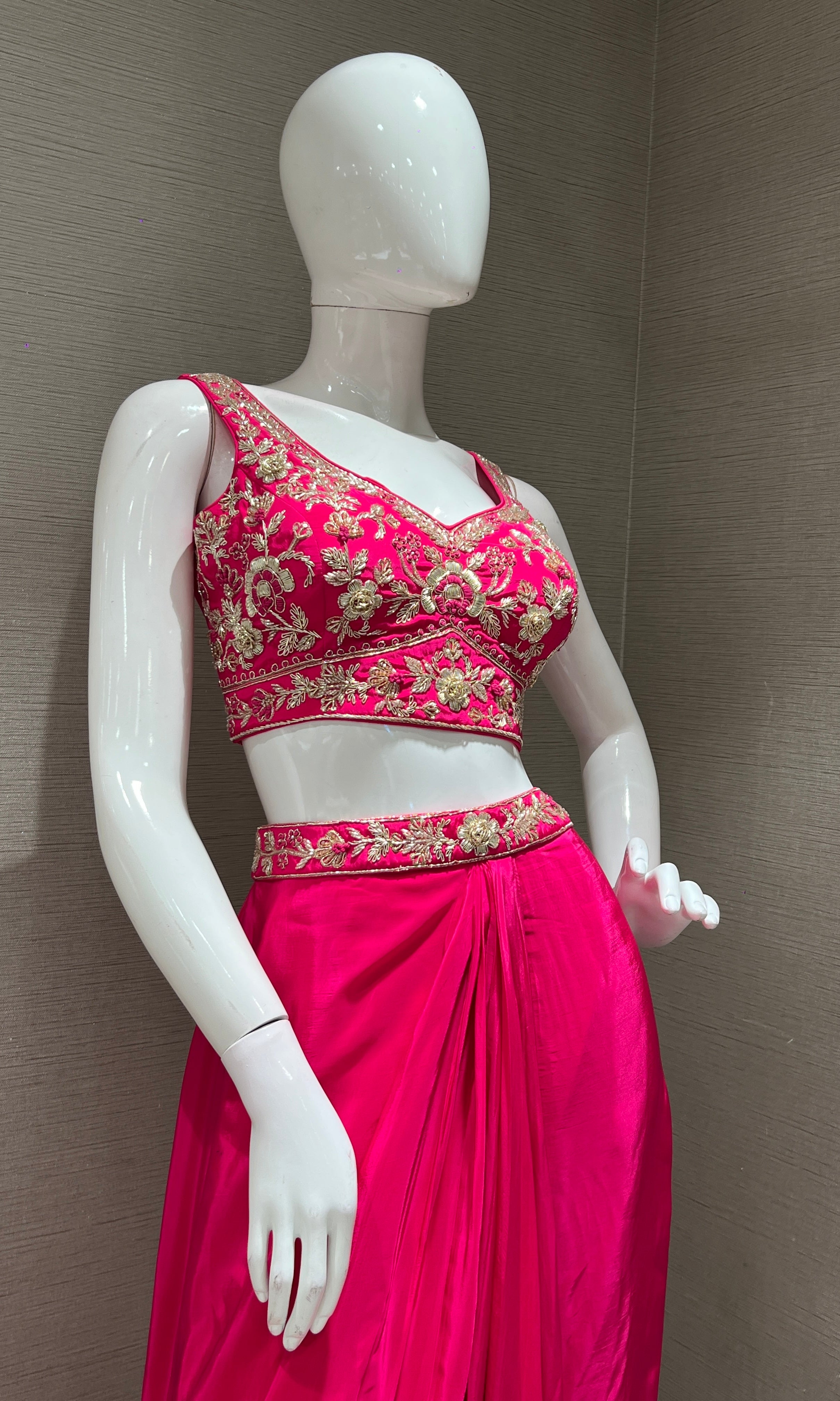 Rani pink EMBROIDERED BLOUSE WITH SKIRT