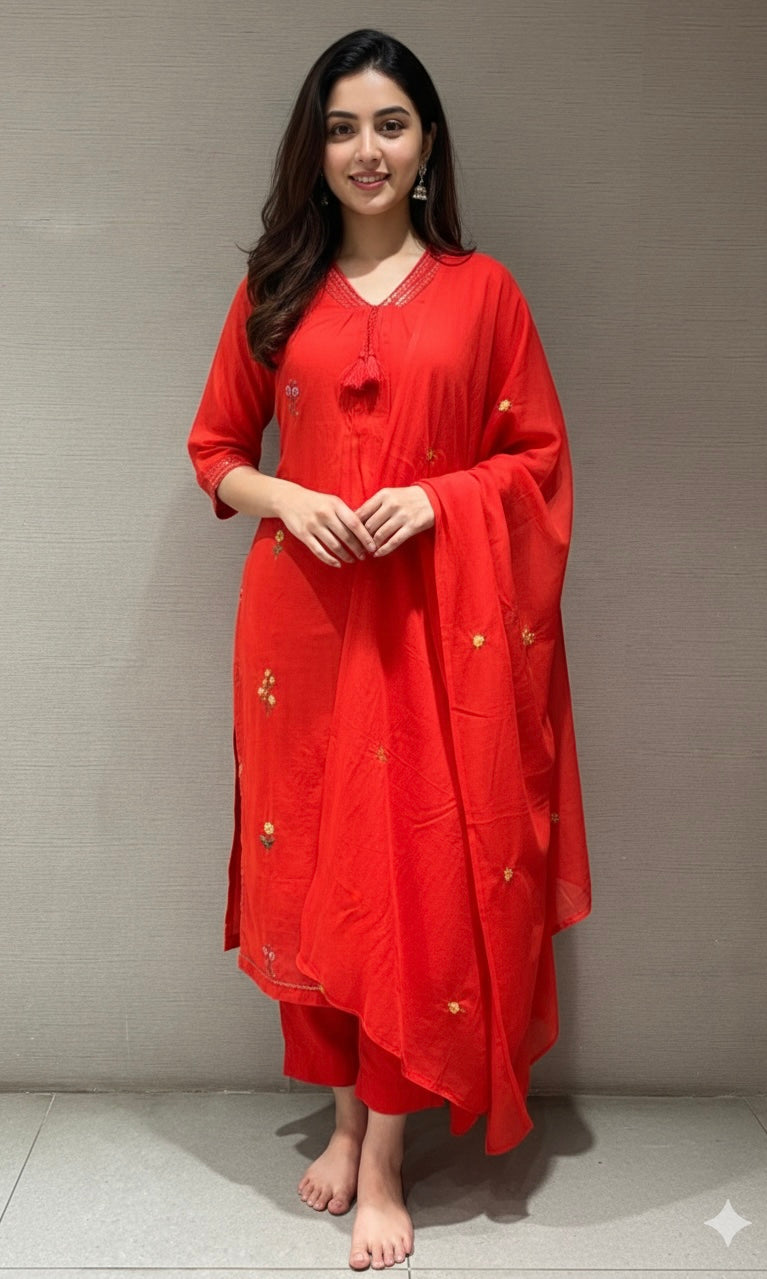 Red kurta set WITH DUPATTA