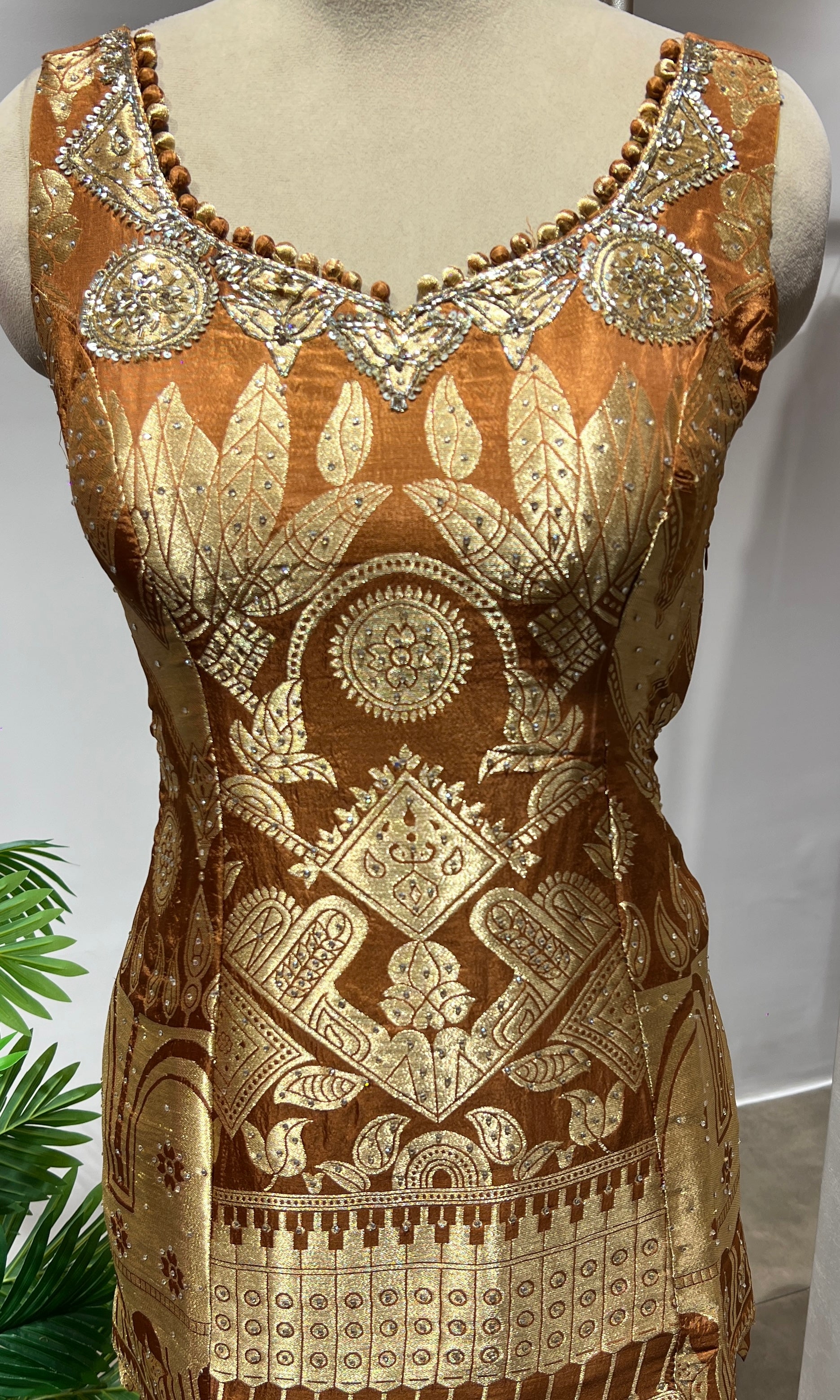 Light brown & Golden Embroidered Sharara Set