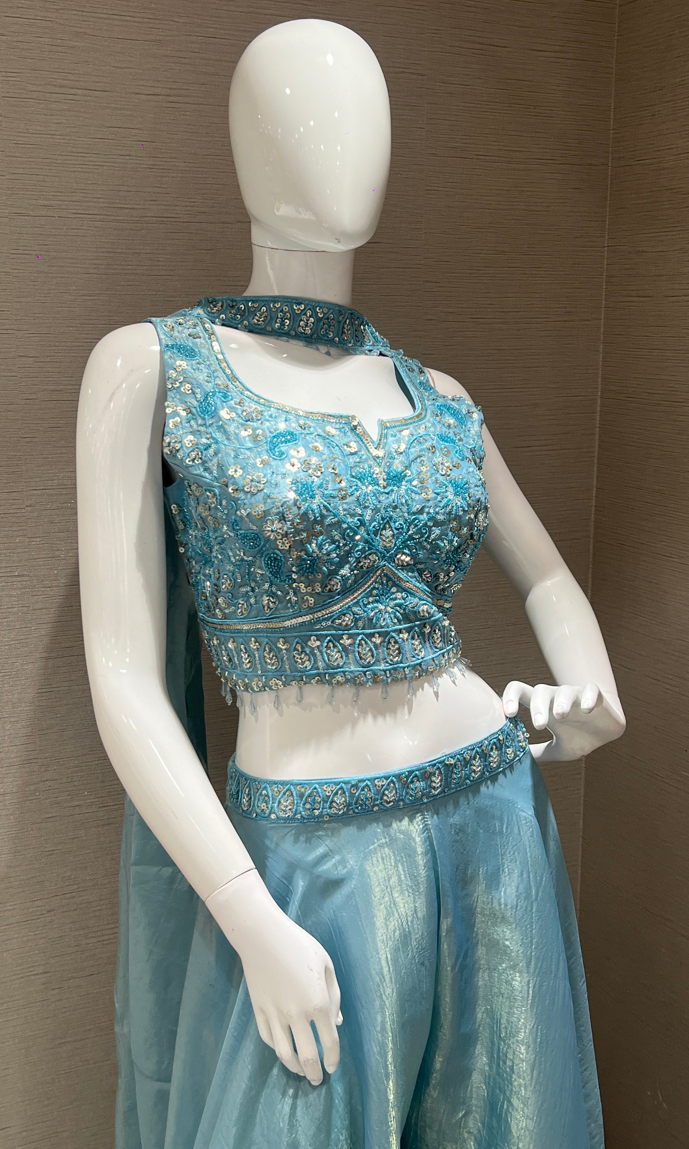 Sea Blue Sequined Embroidered Palazoo Set