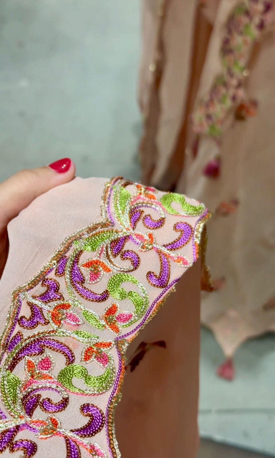 Peachy pink floral Embroidery peplum palazzo set