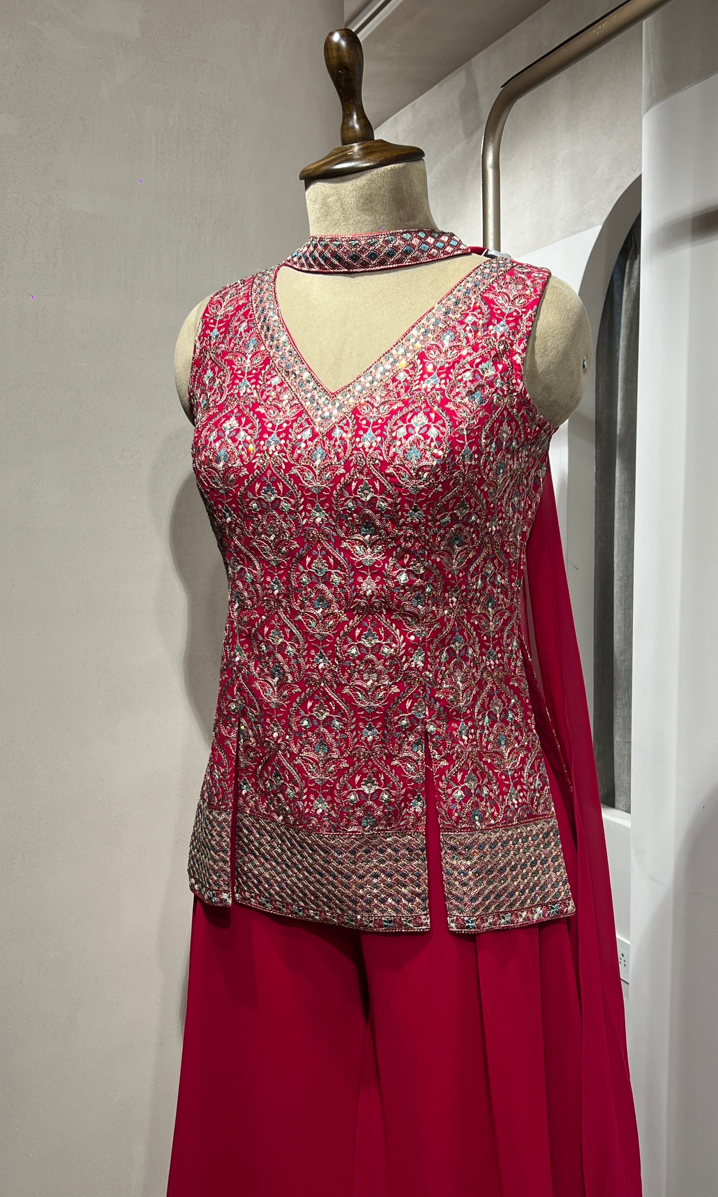 Rani pink EMBROIDERED PEPLUM PALAZZO SET