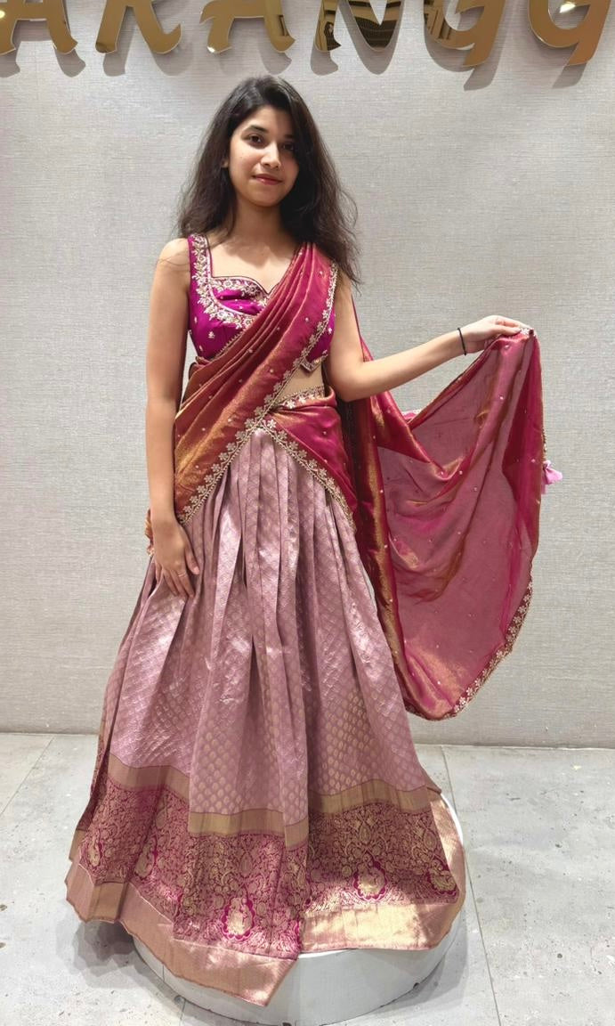 Lotus Pink Silk Pattu Lehenga