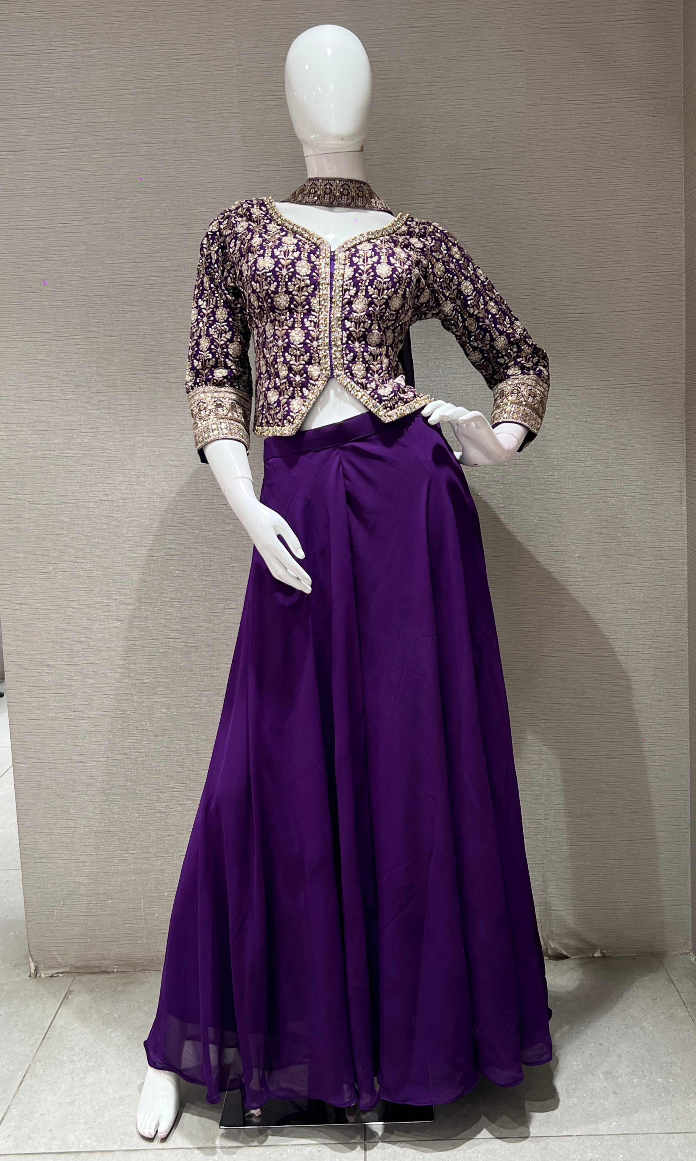 purple embroidered jacket PALAZOO SET