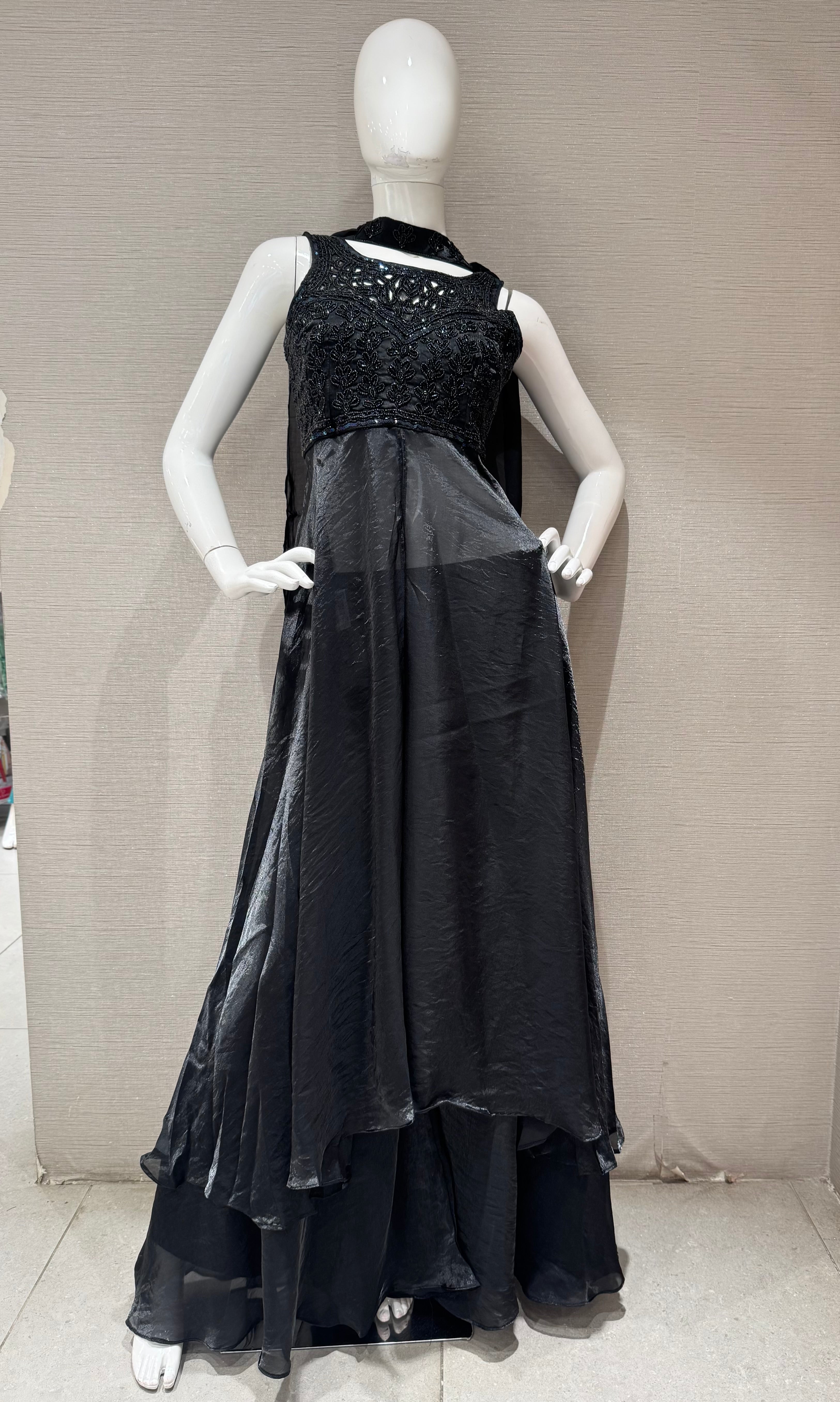 Black Beaded Shimmer Anarkali palazzo set