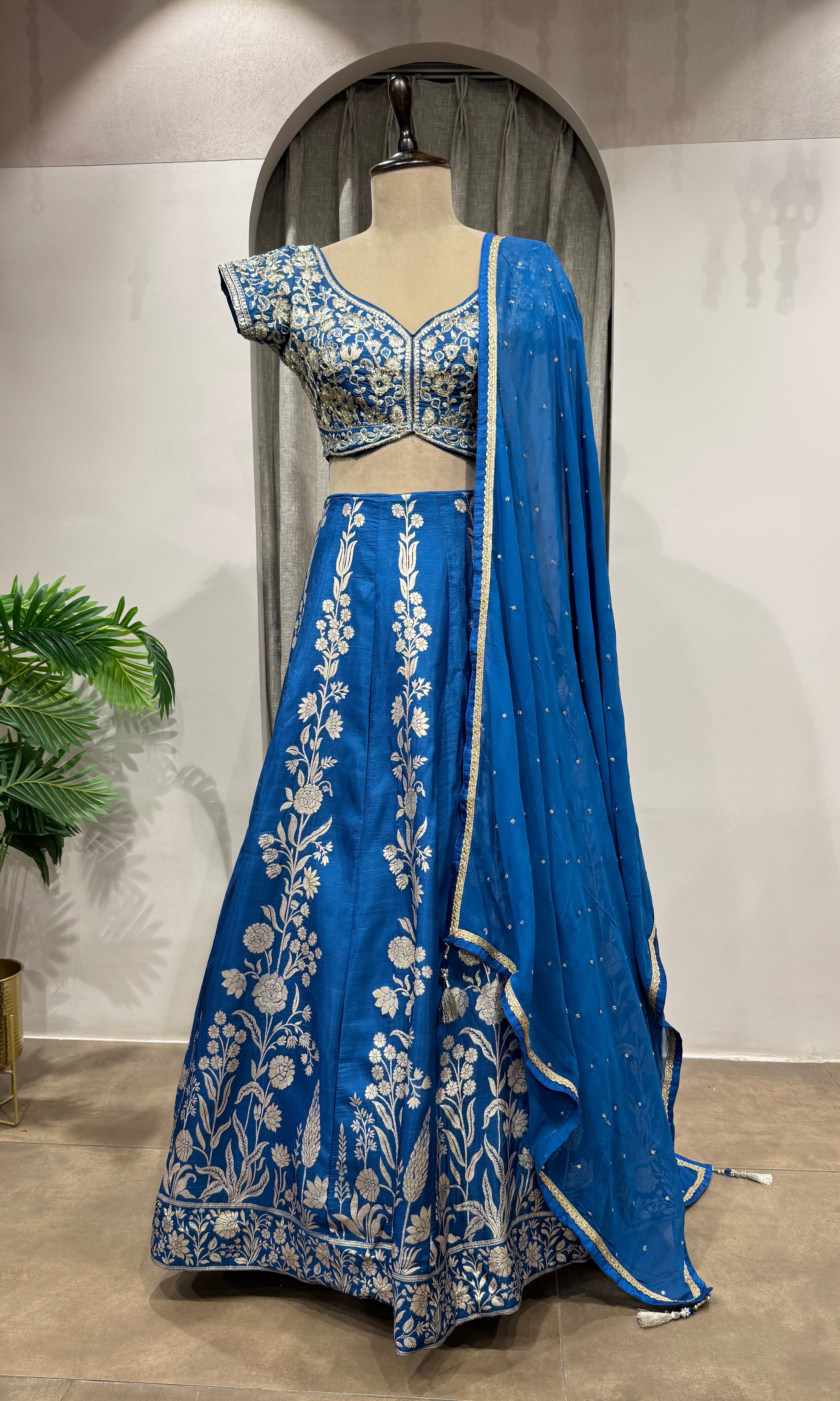 BLUE EMBROIDERED BANARASI lehenga