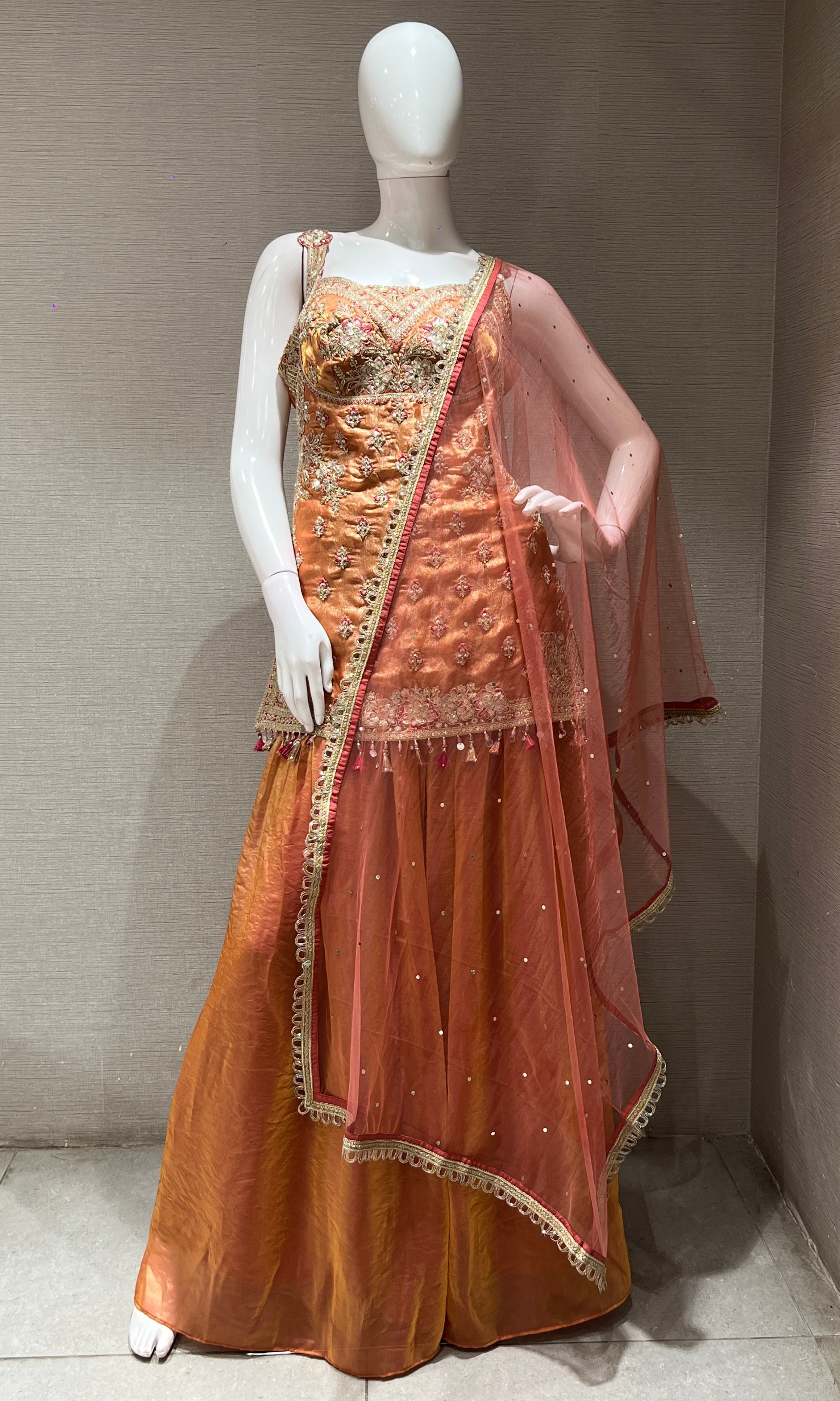 Peach EMBROIDERED SHARARA SET