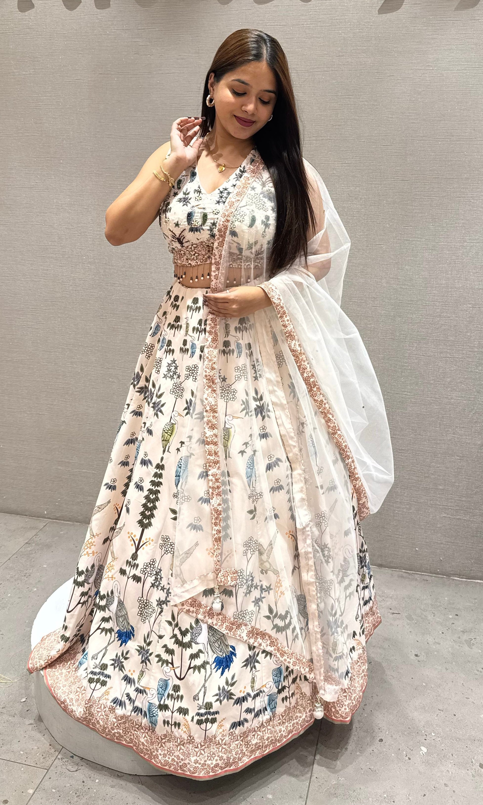 Half white Lehenga