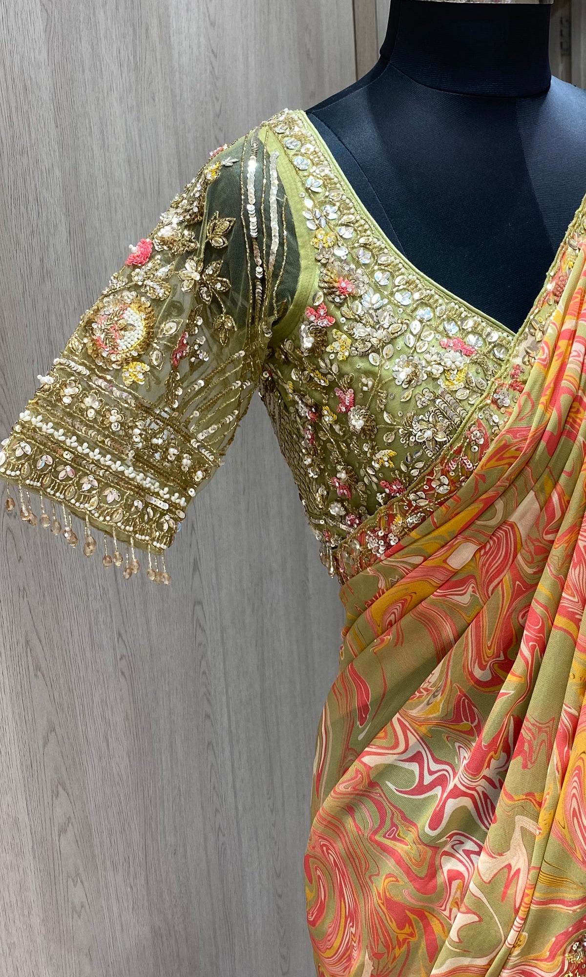 Green saree with ready blouse