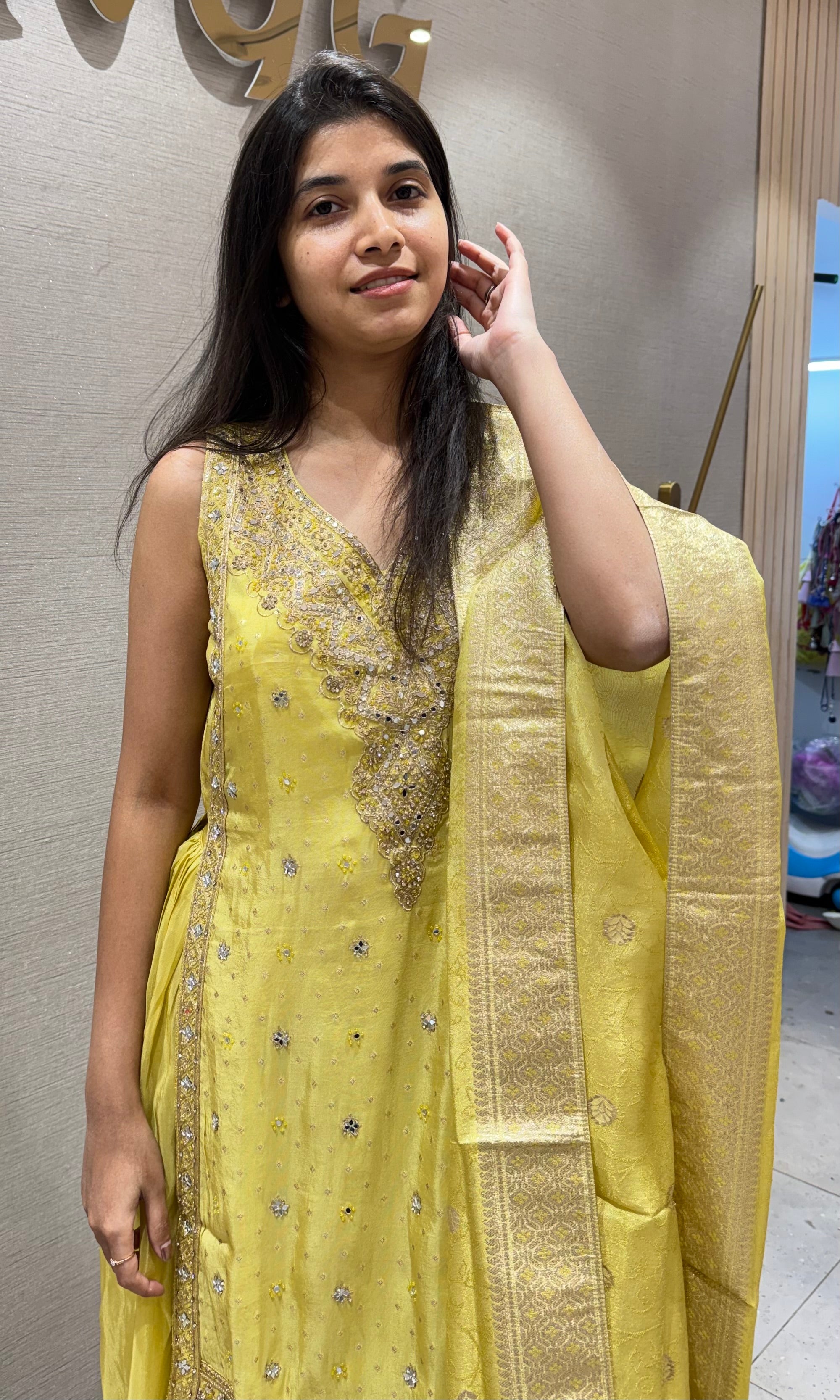 Yellow Shimmer Tissue Sharara Set