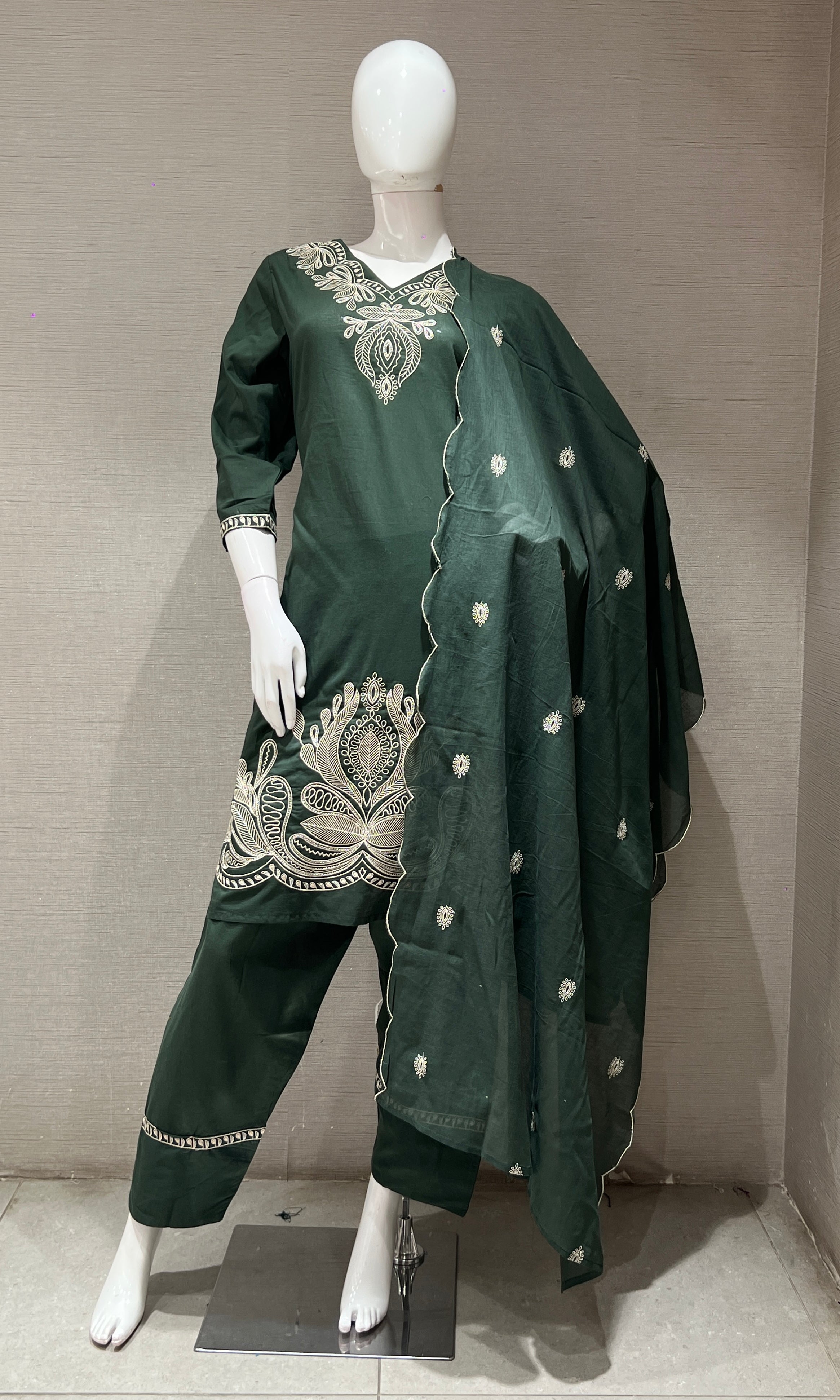 Green EMBROIDERED kurta set