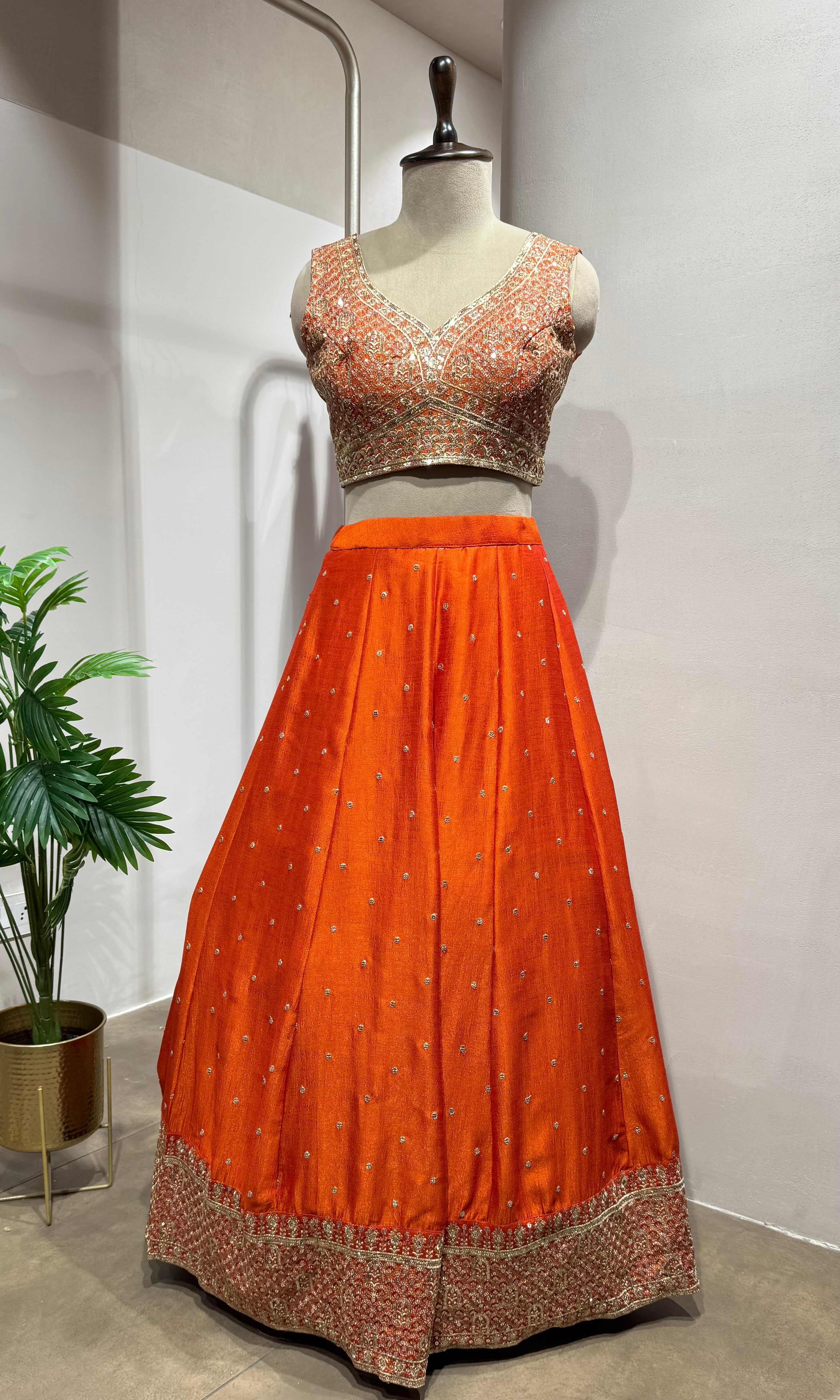 Orange Silk Zari Embroidery lehenga set