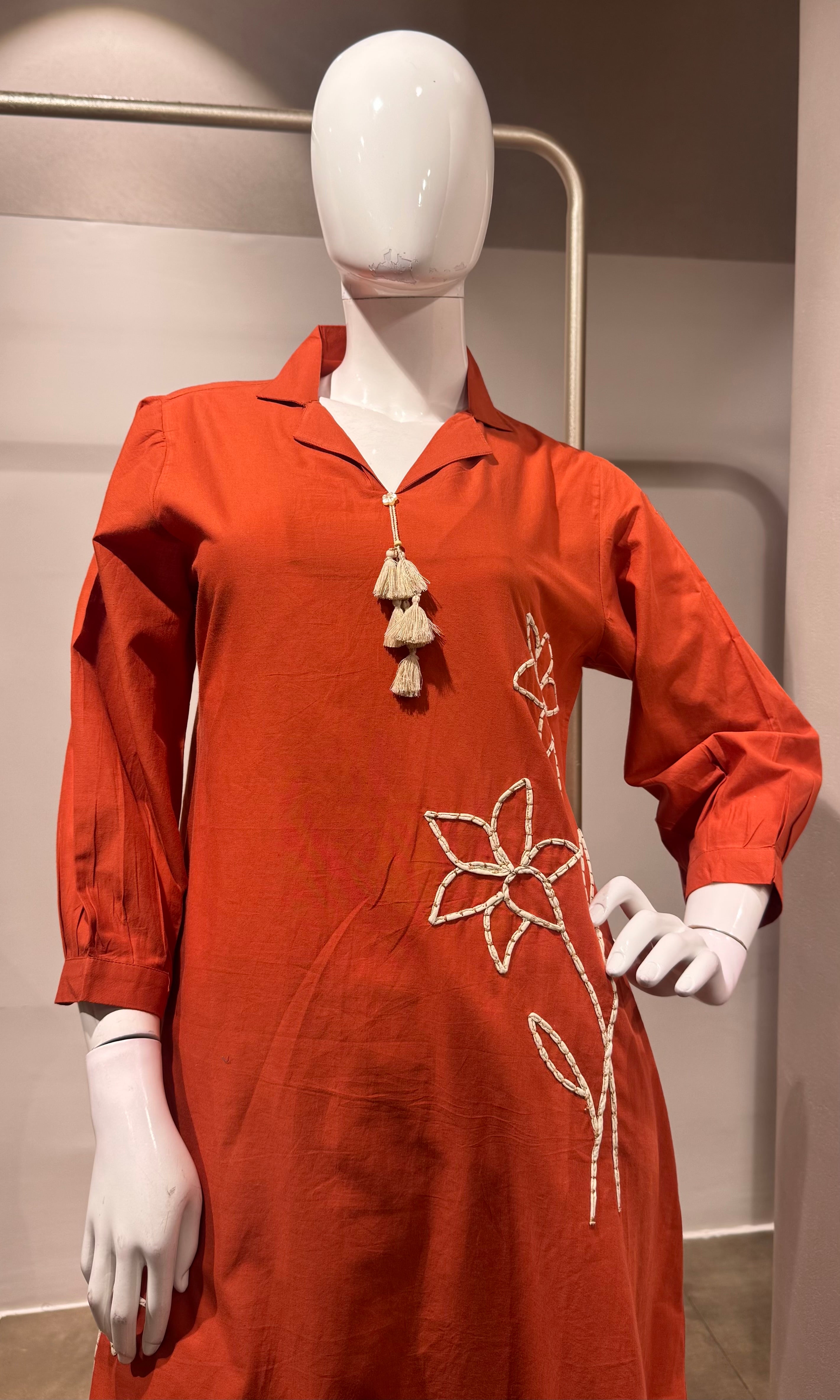 Rust cotton linen Kurti set