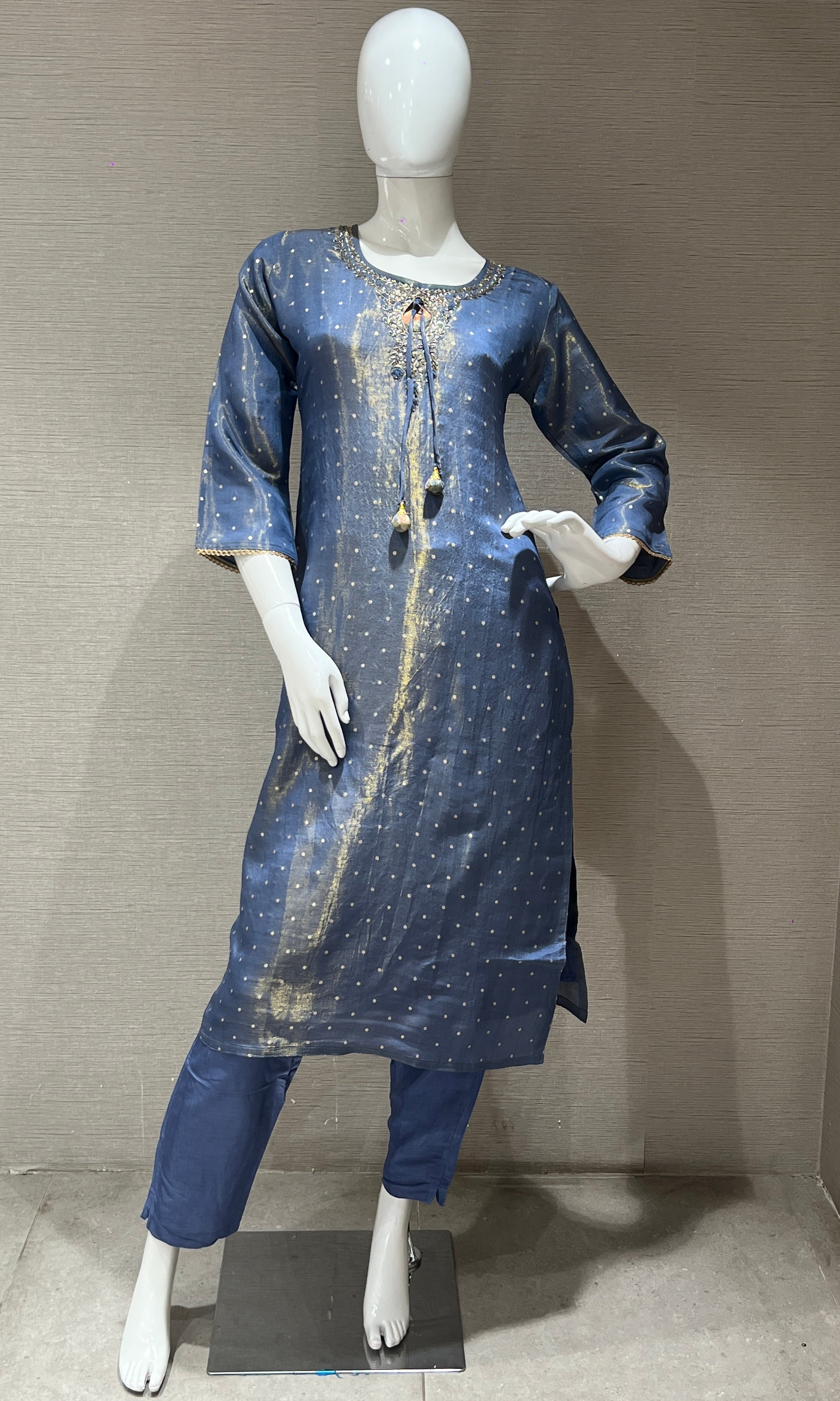 Light blue shimmer tissue kurta set