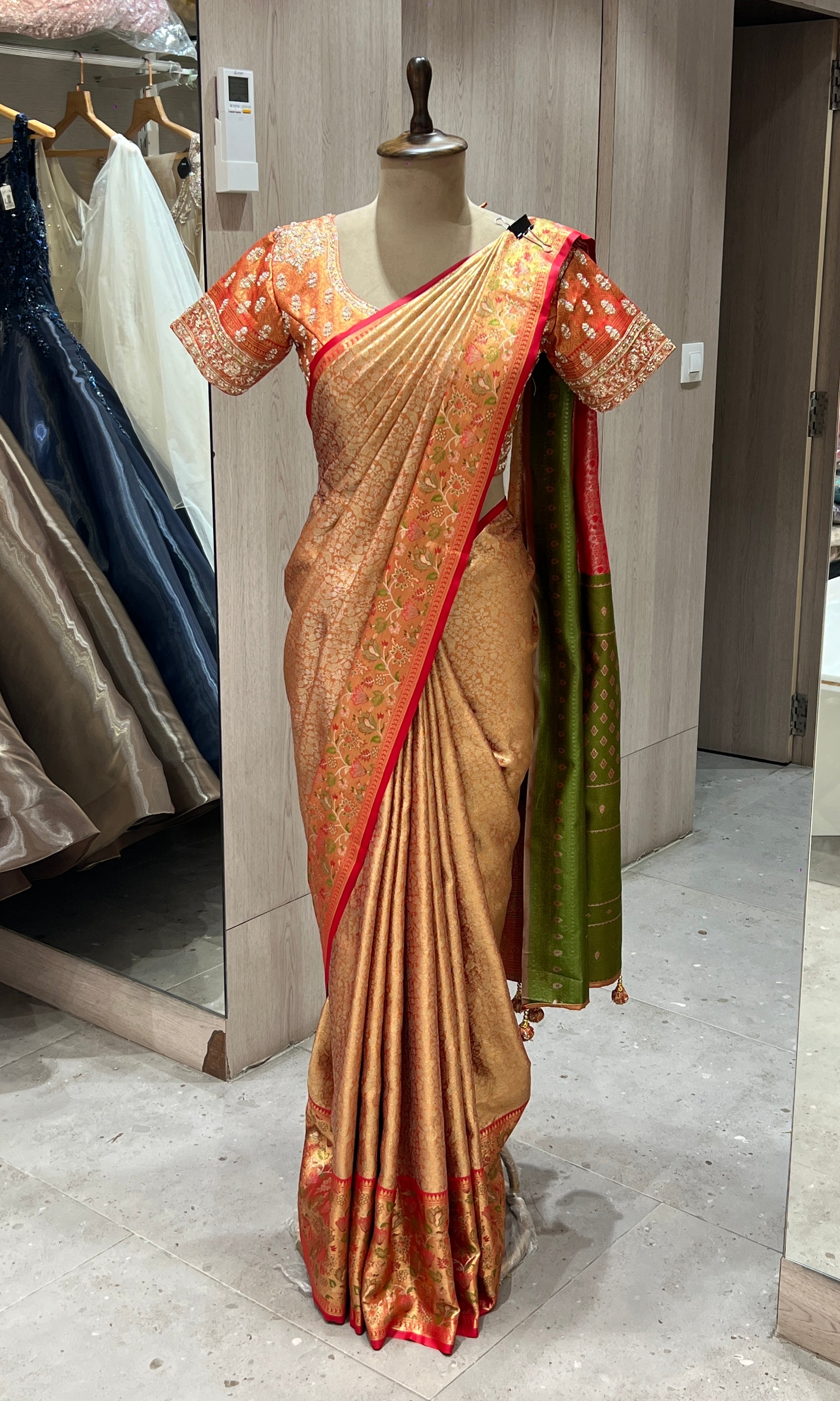 Red and gold kanjivaram saree with blouse