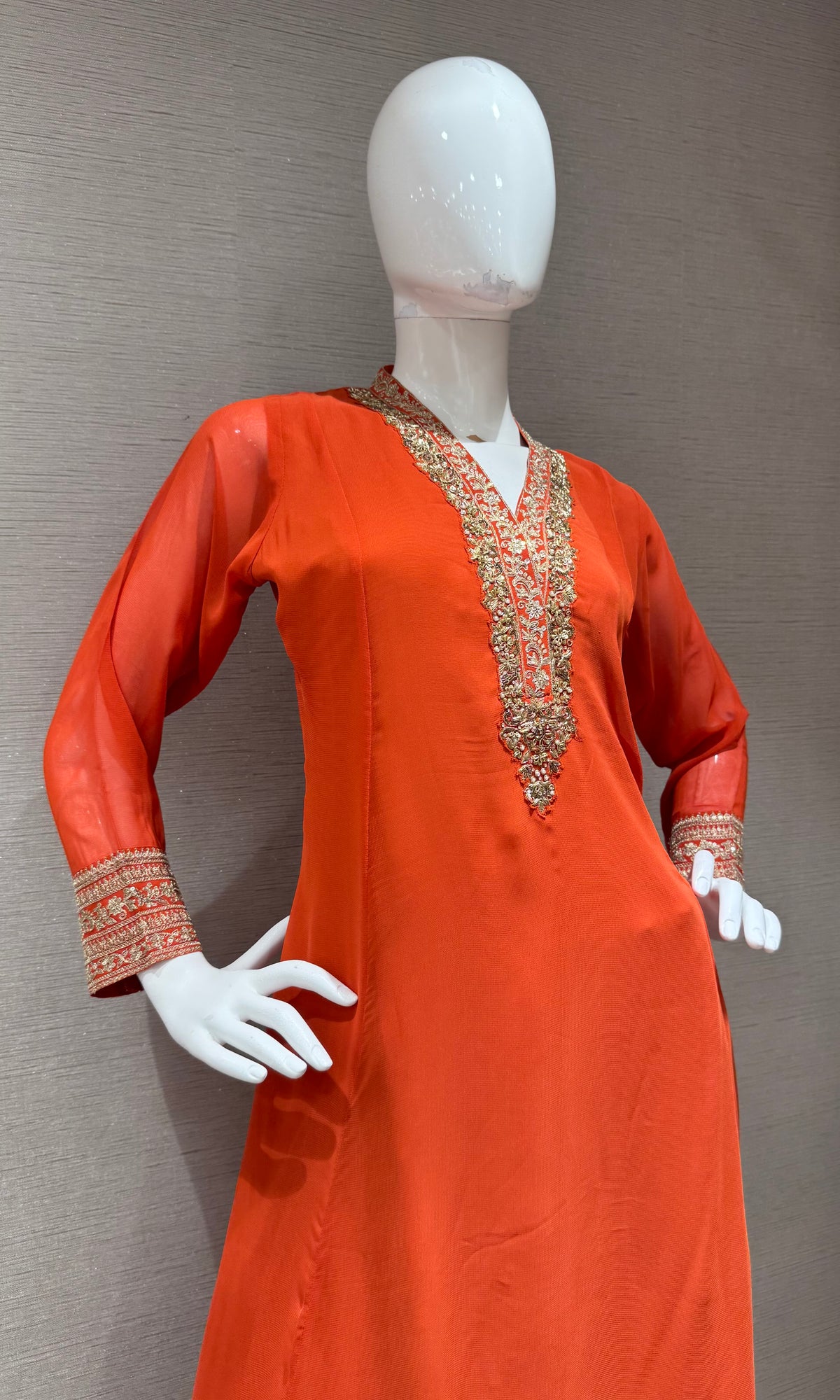 Orange Embroidered Cotton Kurta Set with Floral Dupatta