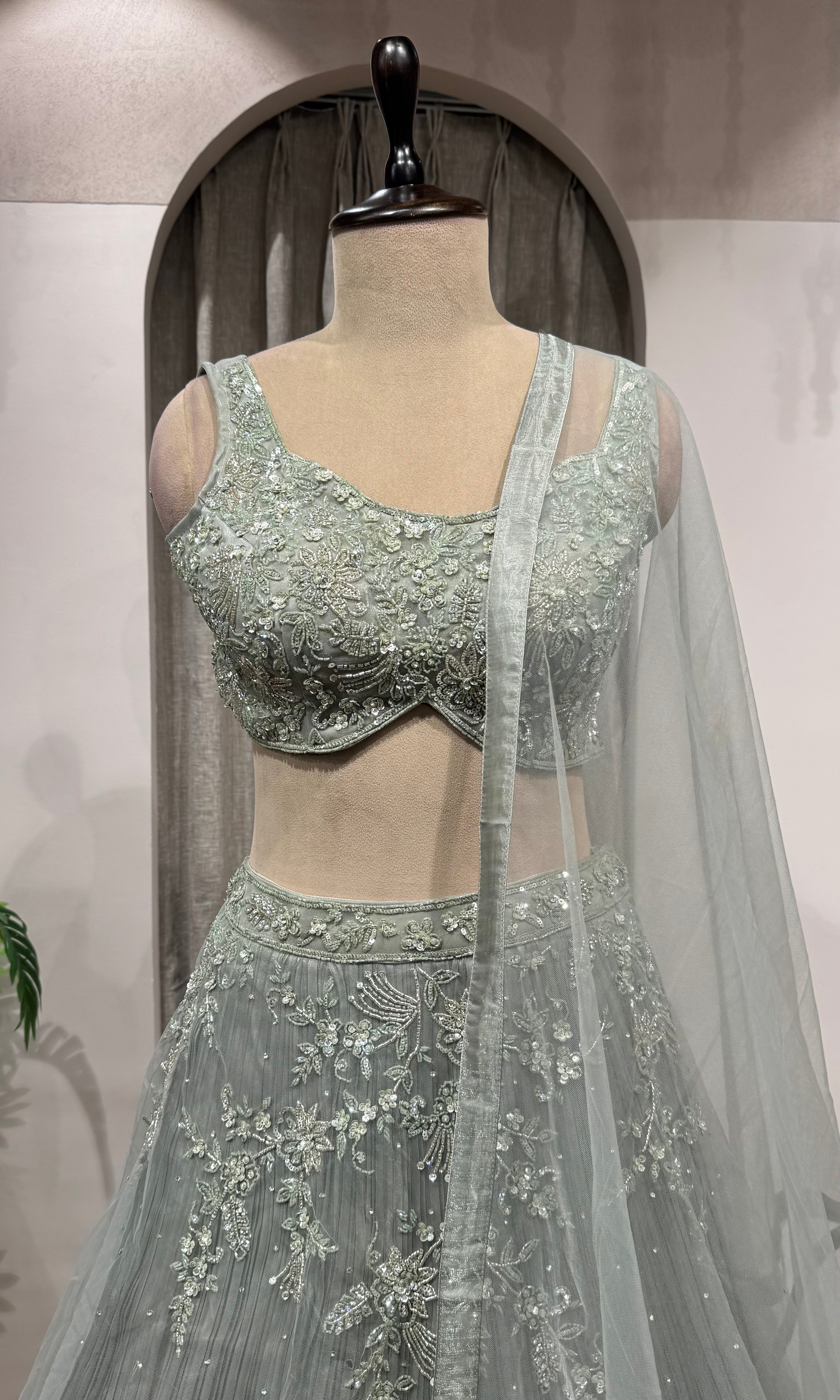 Sage green embroidered lehenga choli set