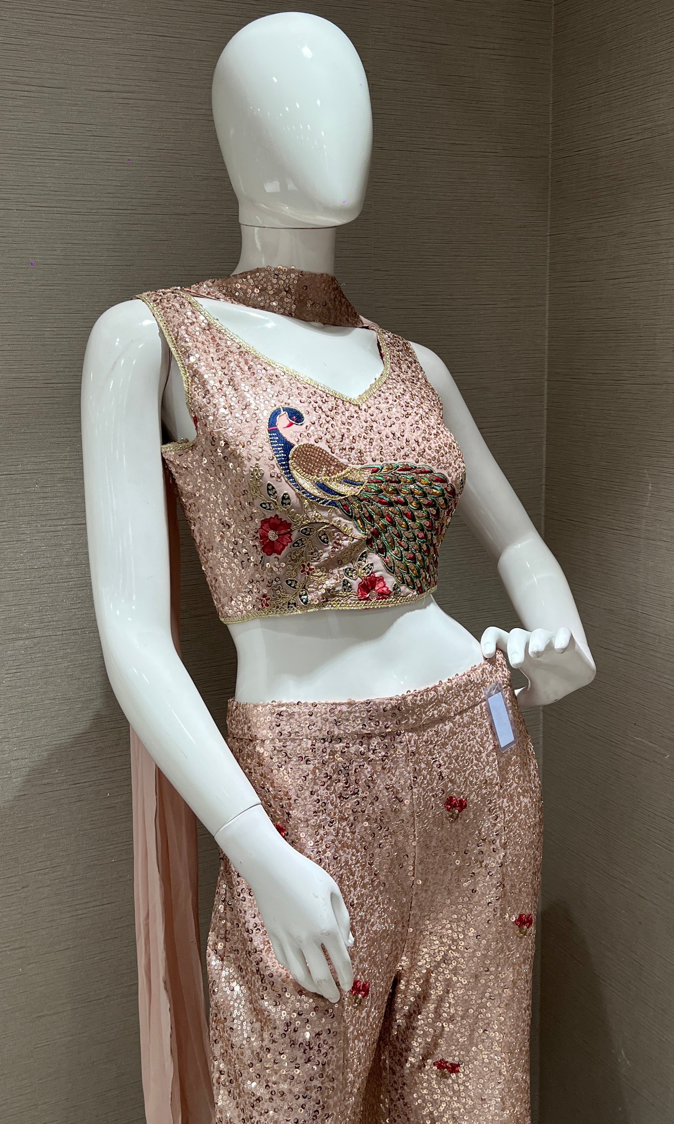 Rose Pink with Gold Sequin Sharara palazzo