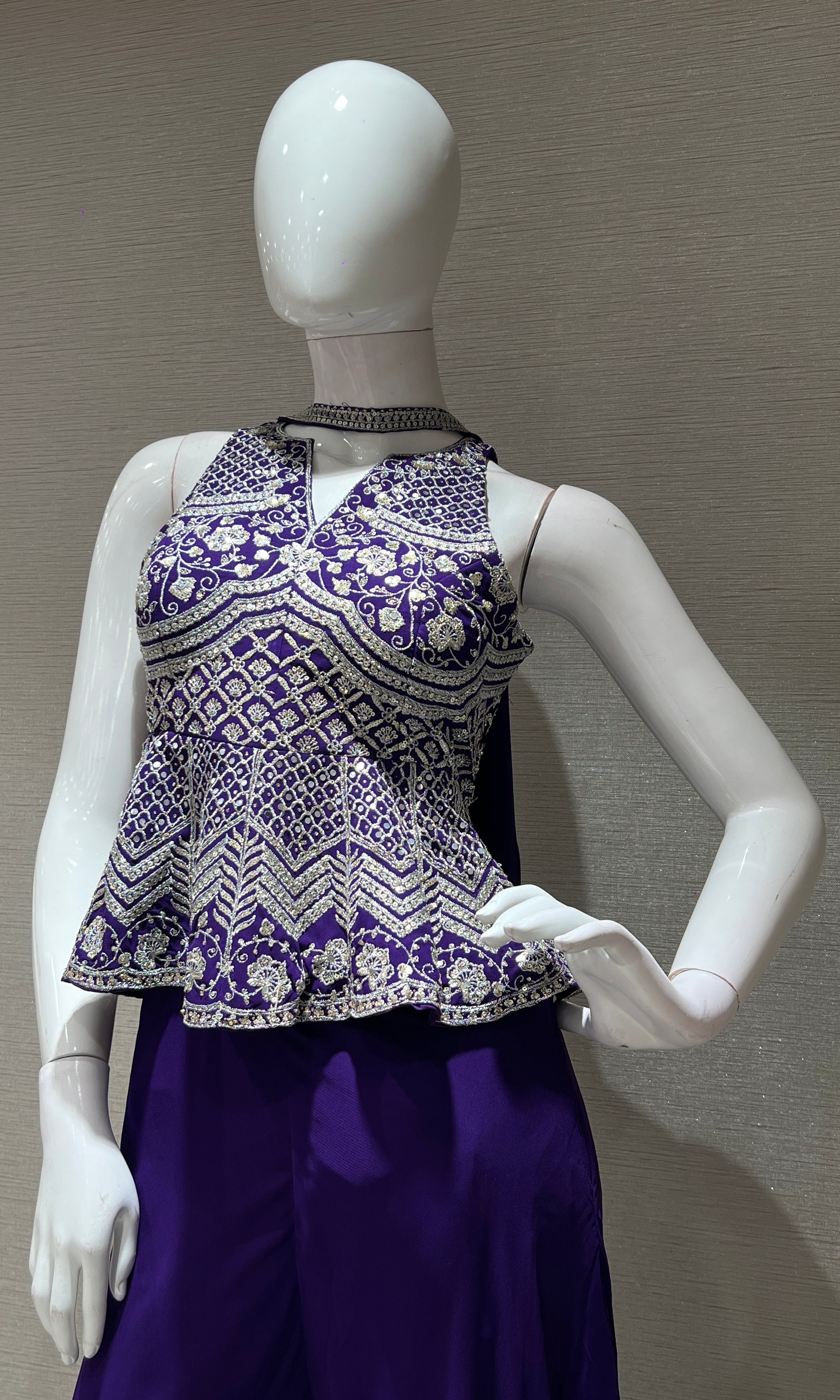 PURPLE EMBROIDERED PEPLUM Palazzo set