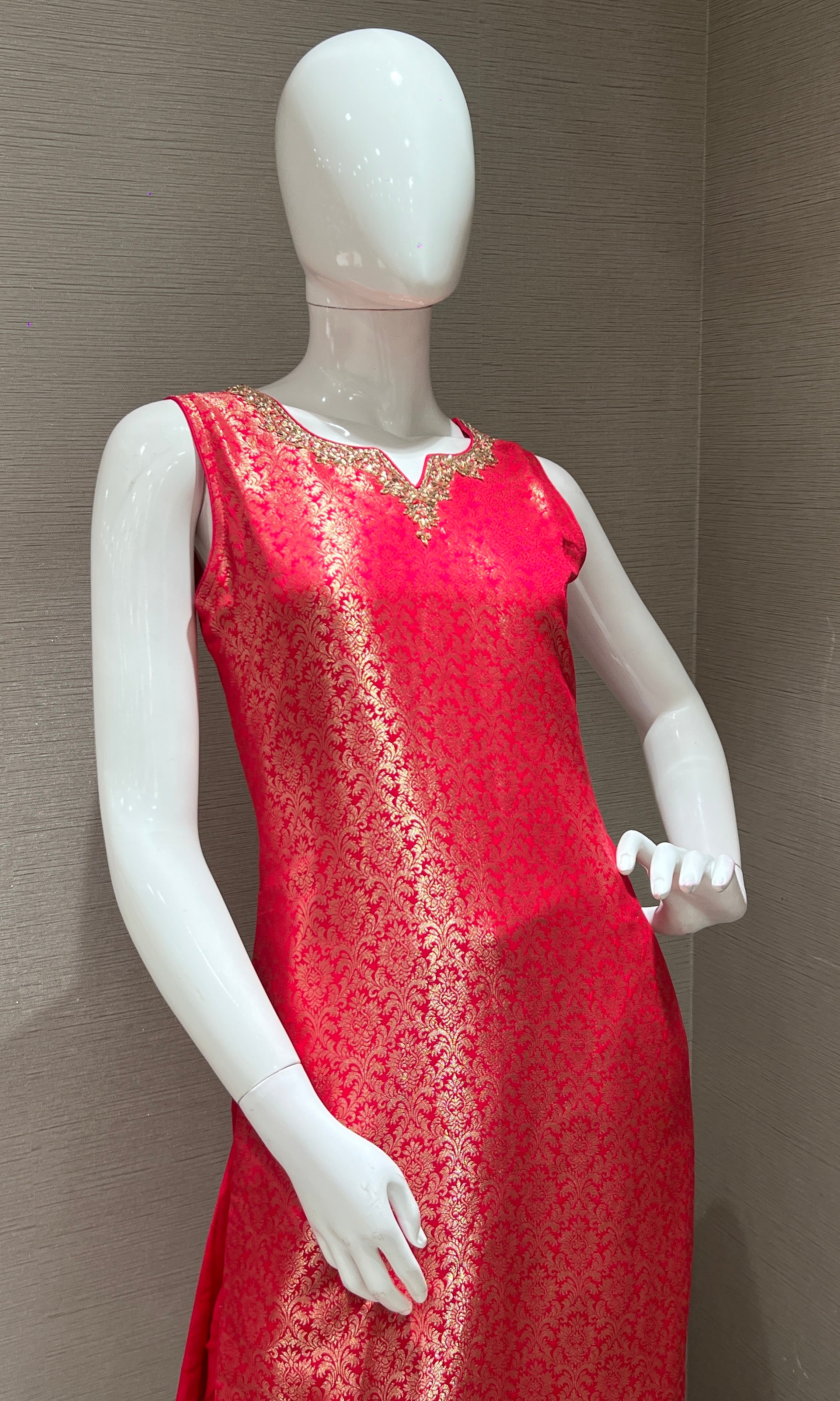 Rani pink embellished kurta set