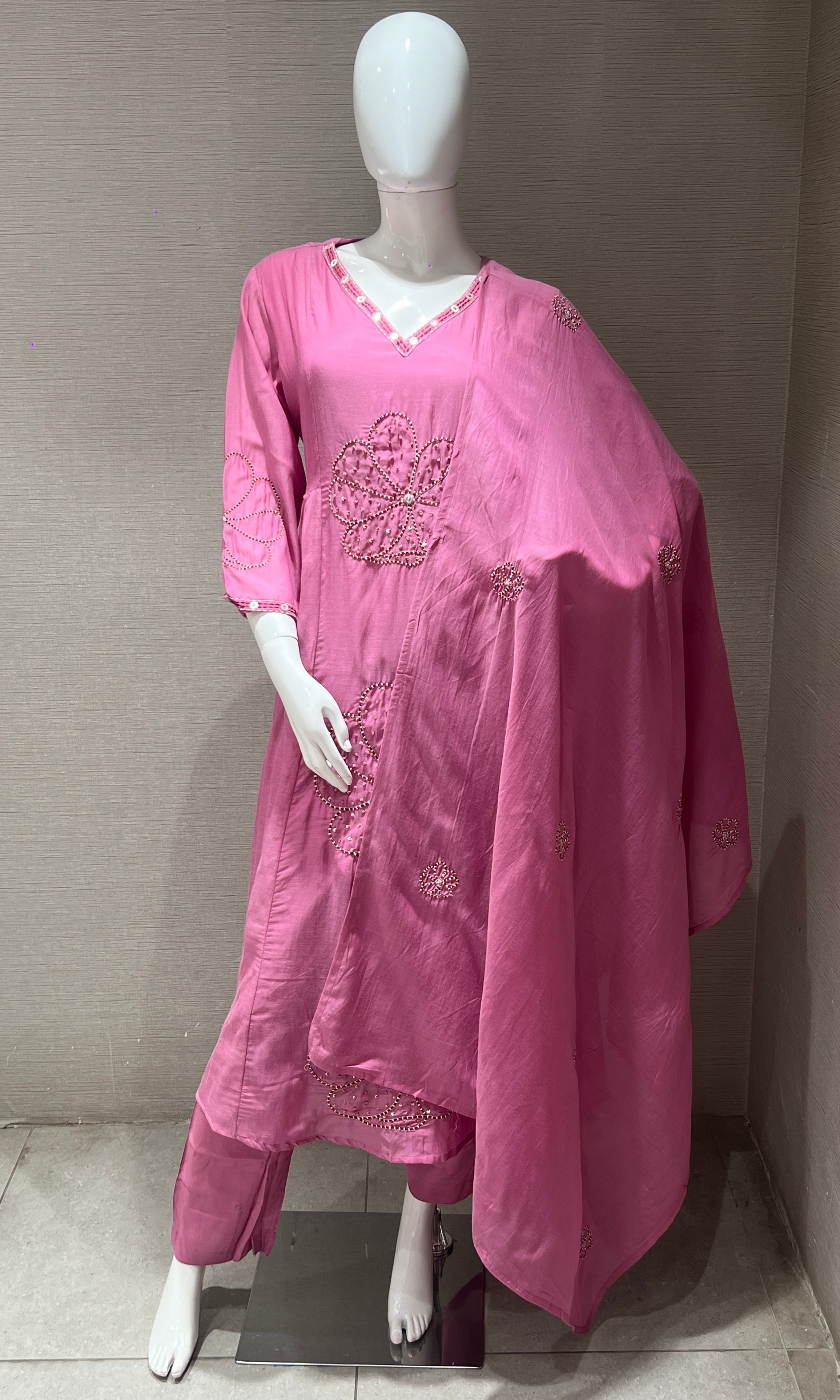 Light pink embroidered kurta set