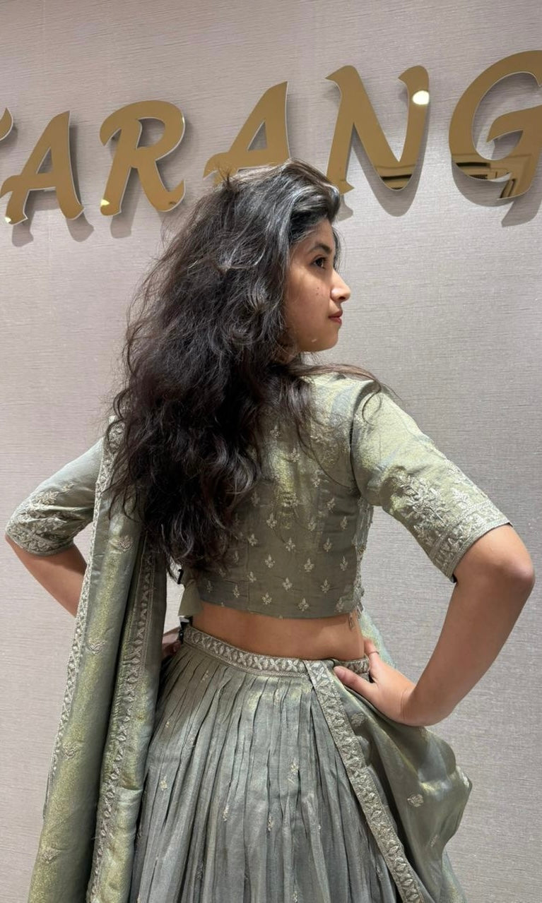 Sage GREEN Whisper Draped Lehenga Set