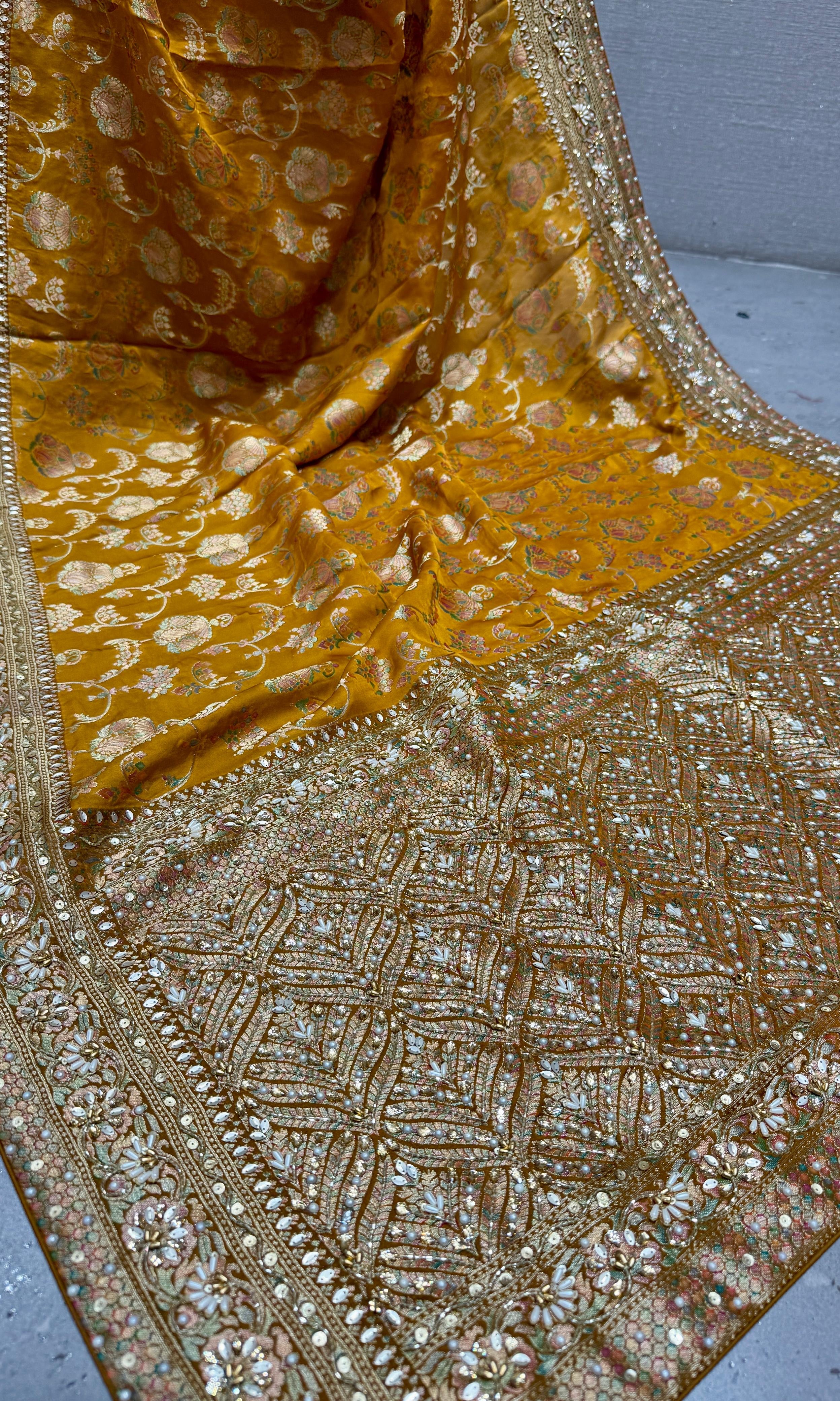 Golden Brown Banarasi saree with ready blouse