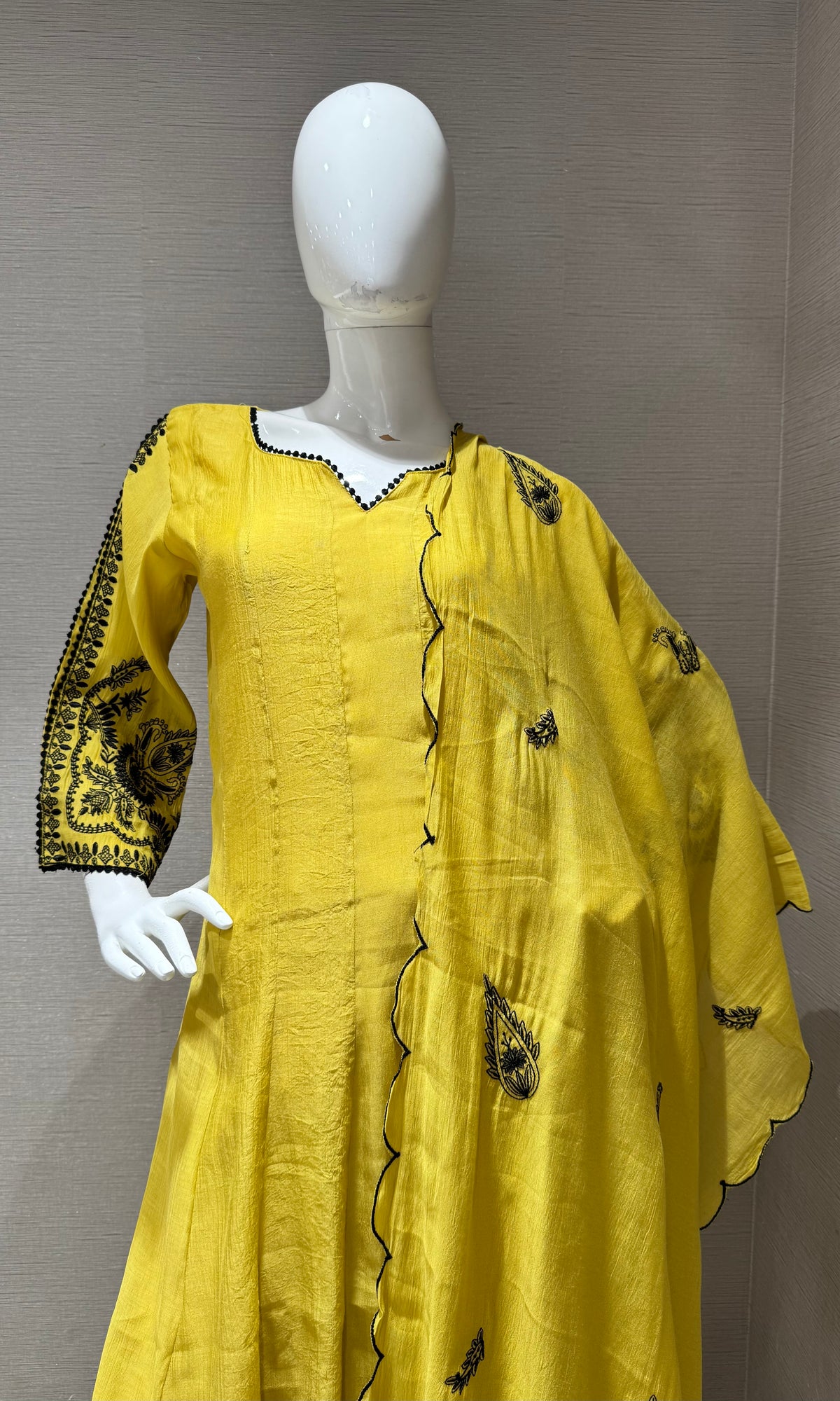 Mustard Yellow chanderi silk kurta set with dupatta