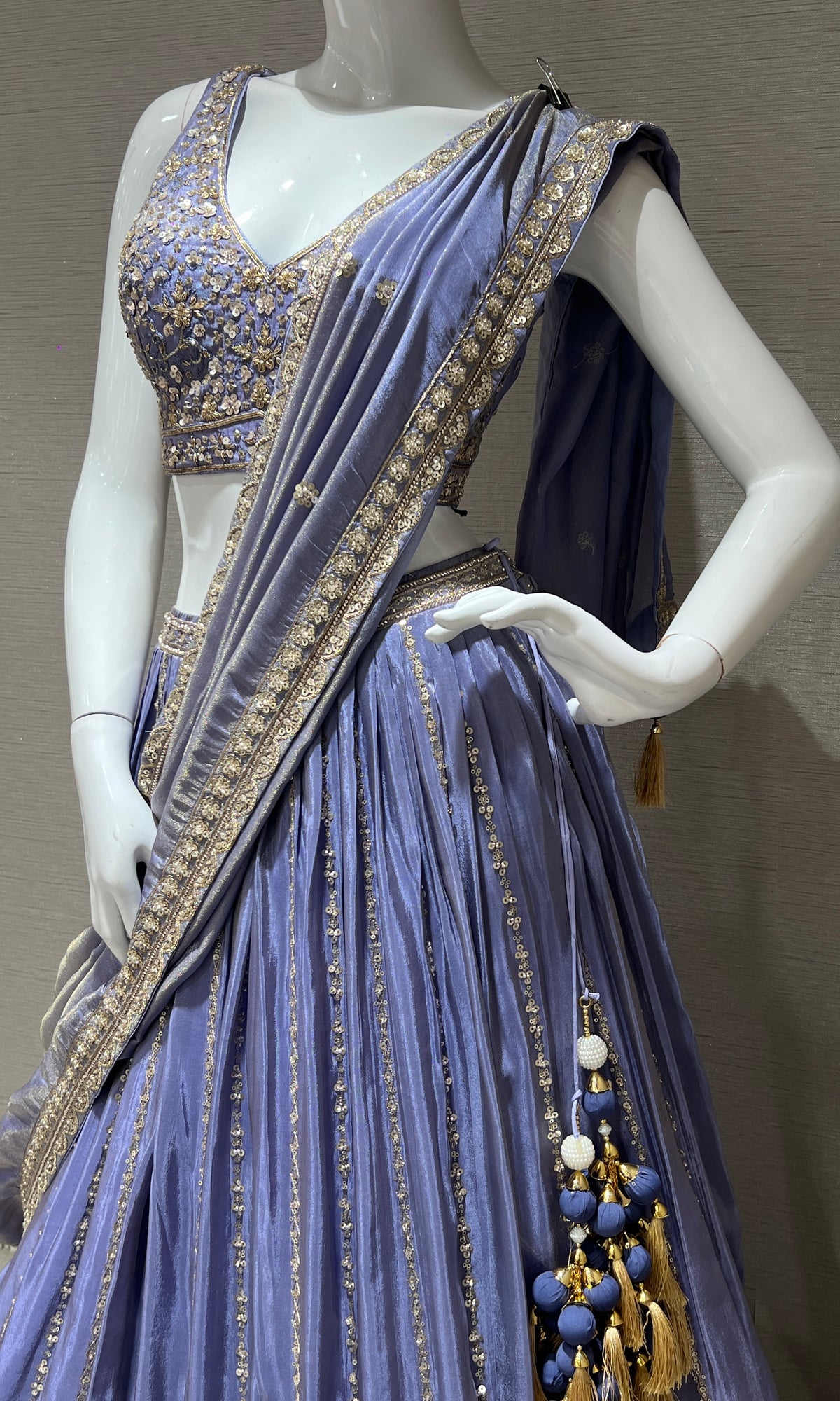 Light purple Embroidered Pleated Lehenga