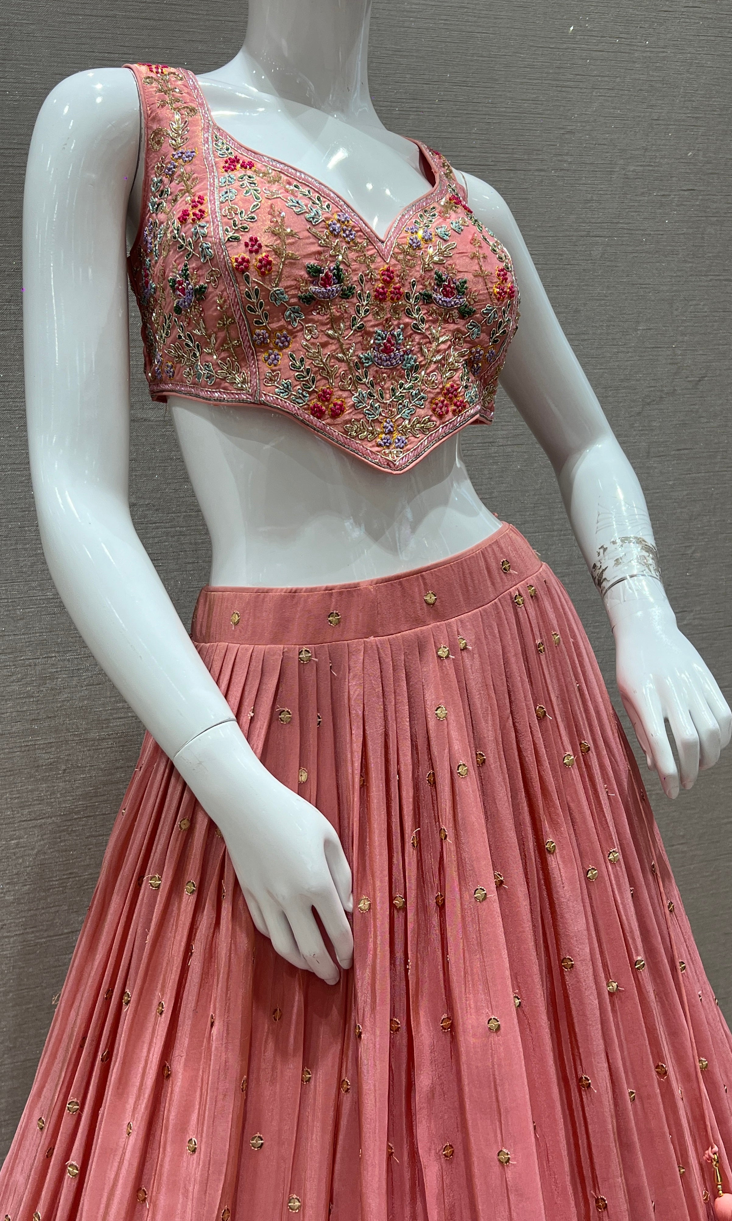 Designer Peach Floral Embroidery Lehenga