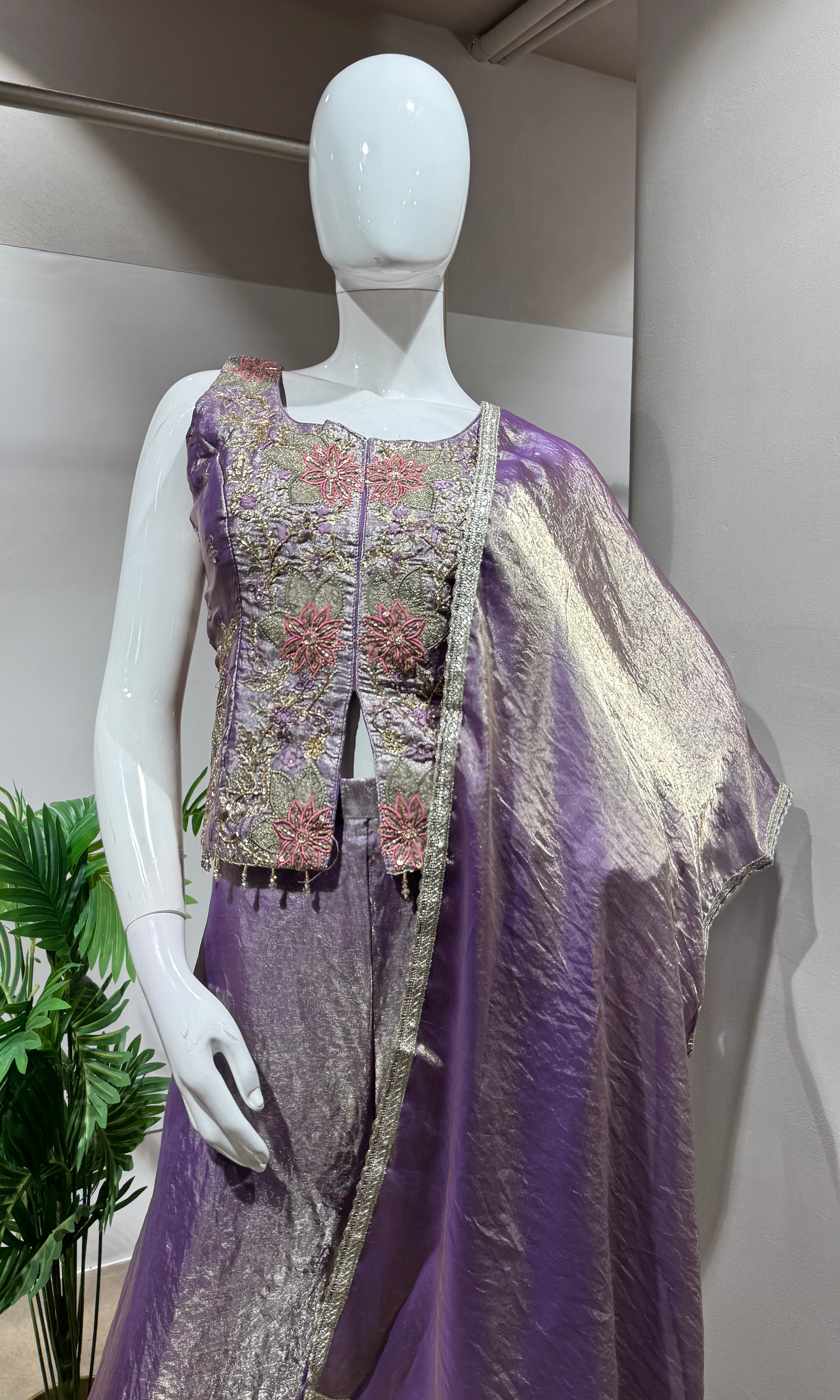 purple blossom tissue palazzo set