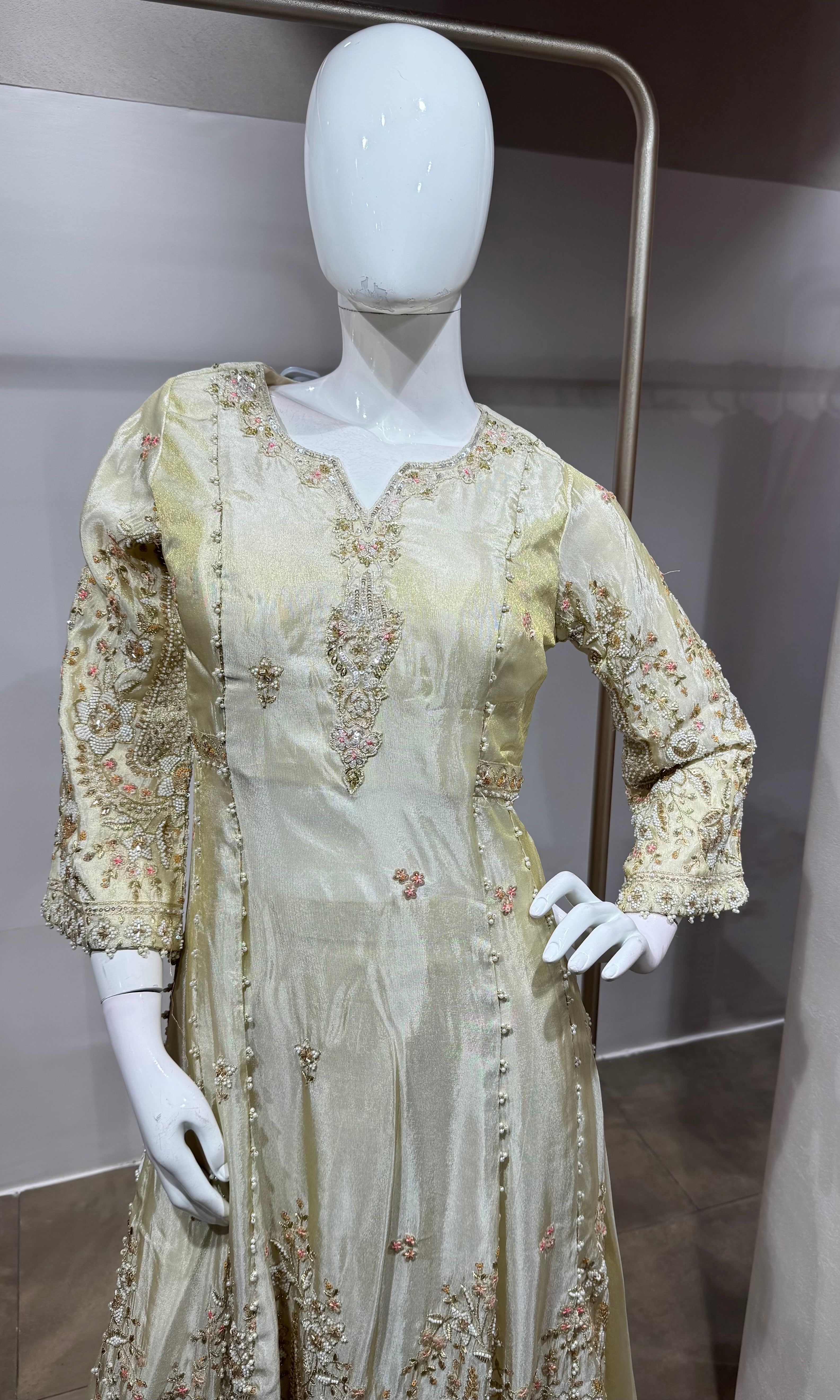 Cream embroidered nyra cut palazzo set