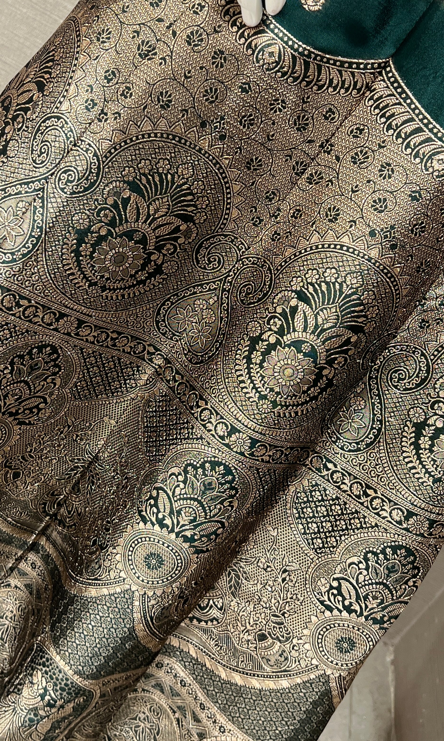 Green Anarkali with Gold Print embroidery