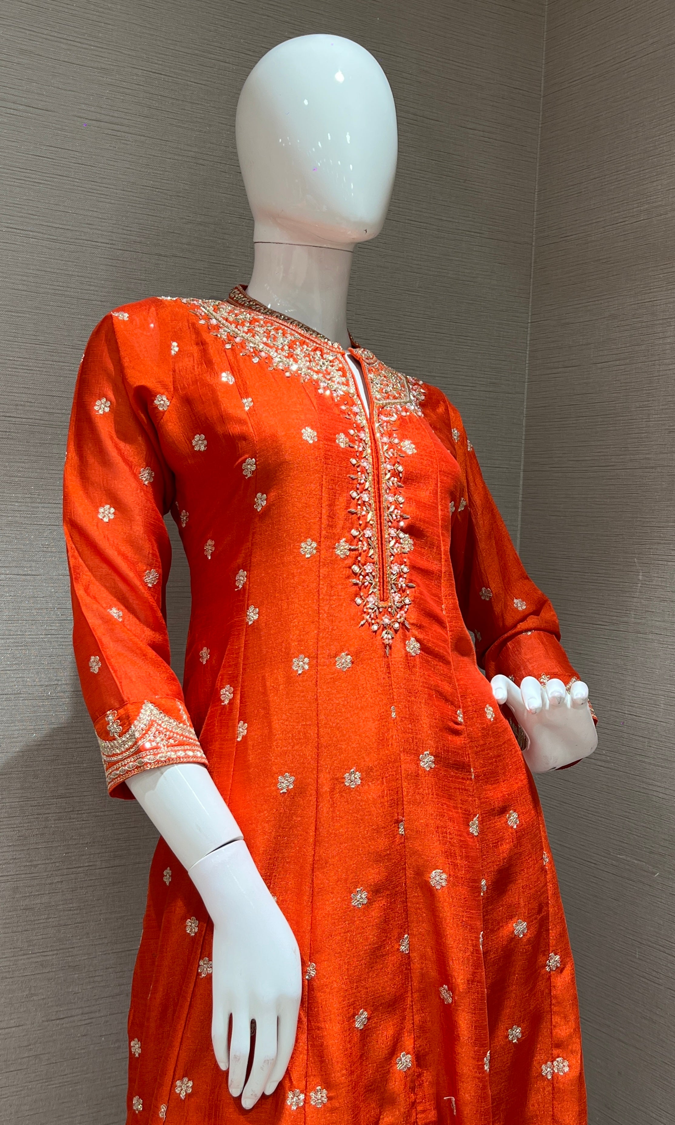 Orange GOLDEN MOTIF EMBROIDERED ANARKALI
