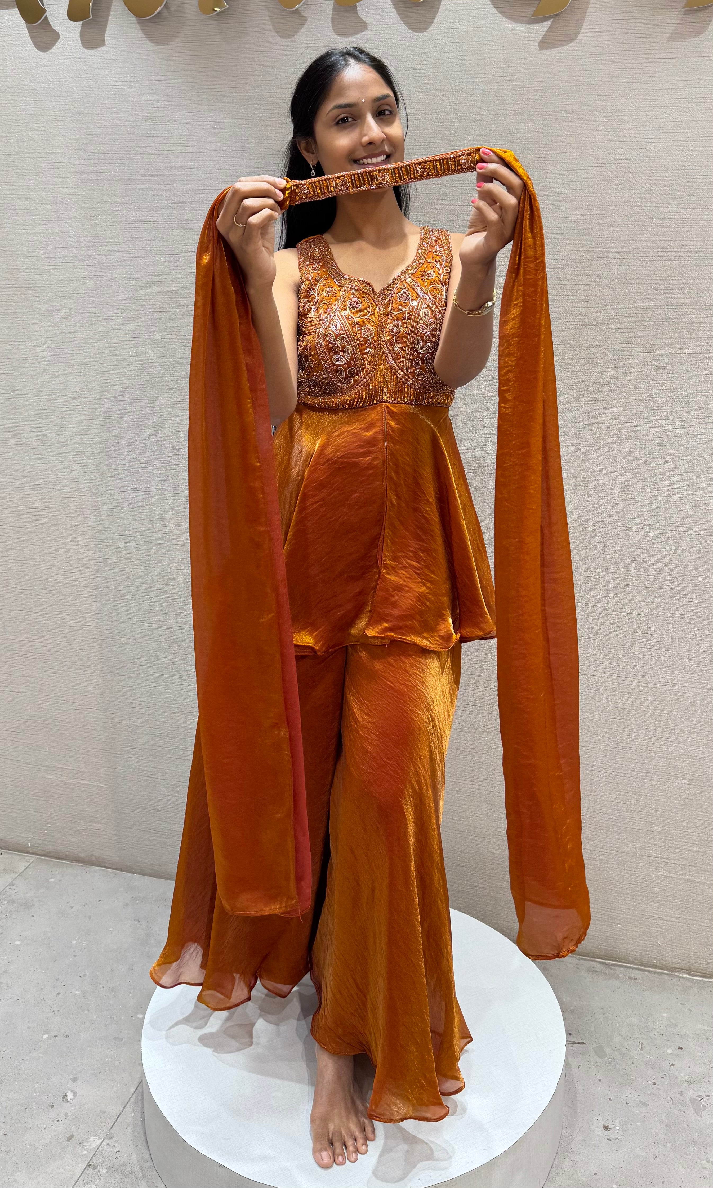 CAMELBROWN Glow Embroidered Halter Palazzo Set
