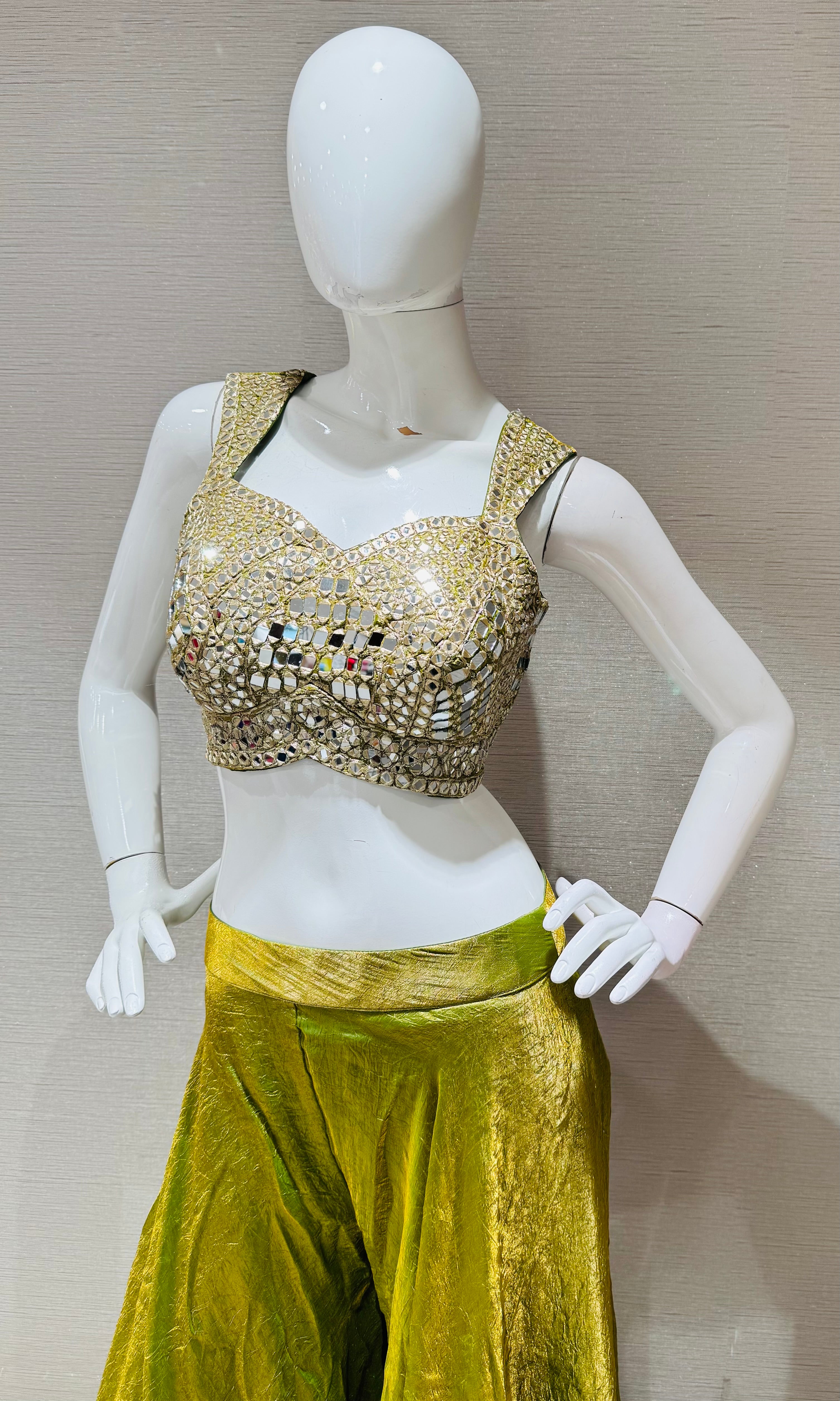 Olive Green Georgette Palazzo with Embellished Blouse