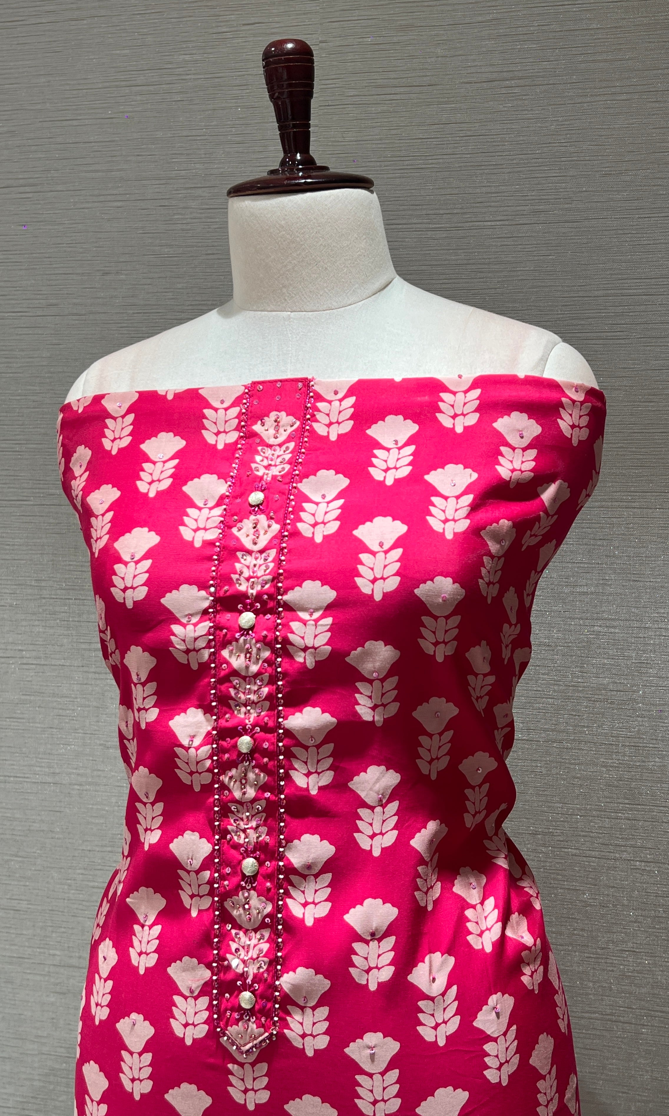 PINK FLORAL PRINT DRESS MATERIAL