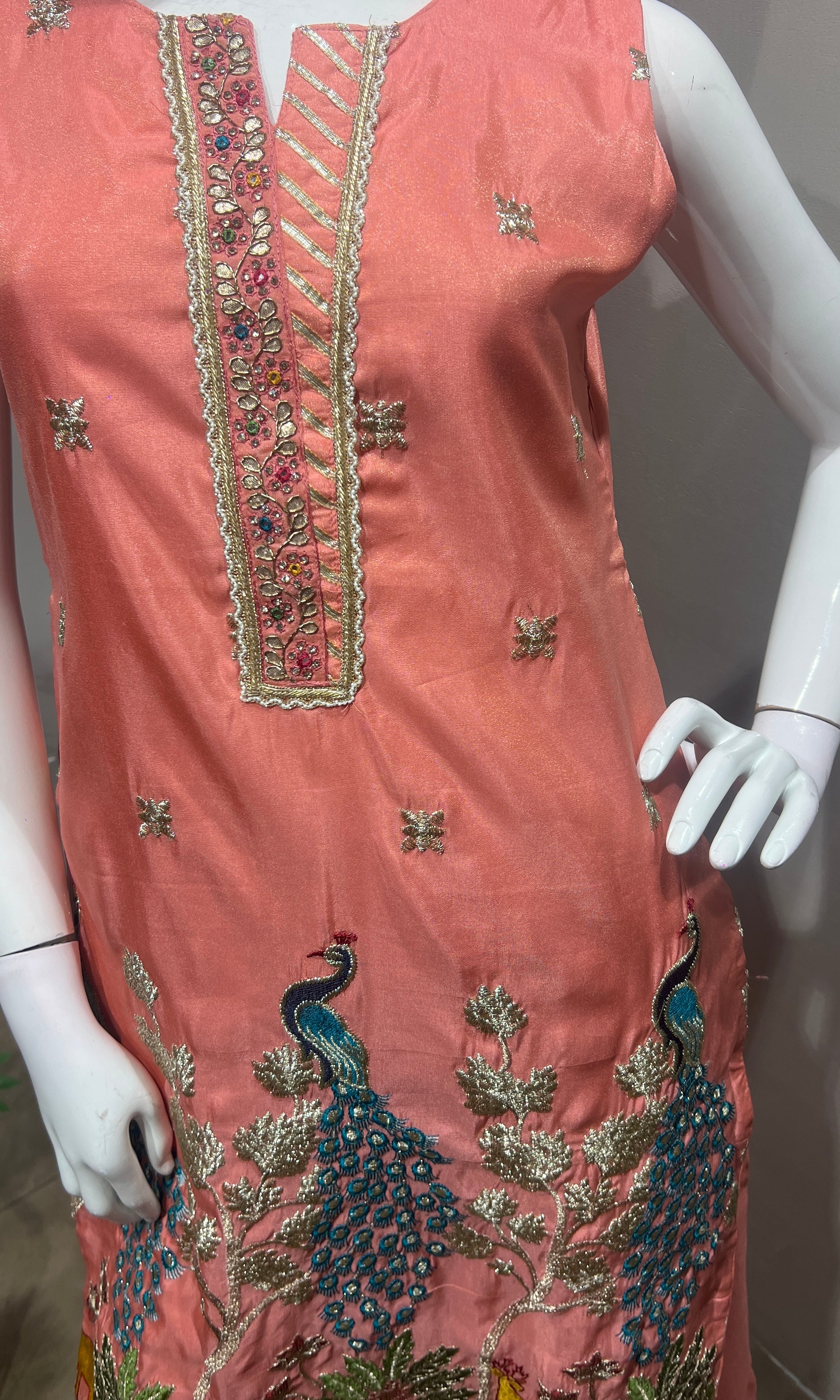Peach Peacock Embroidered Palazzo SET