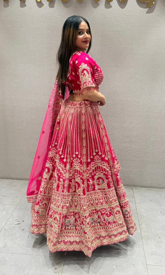 Rani pink Lehenga with gold embroidered