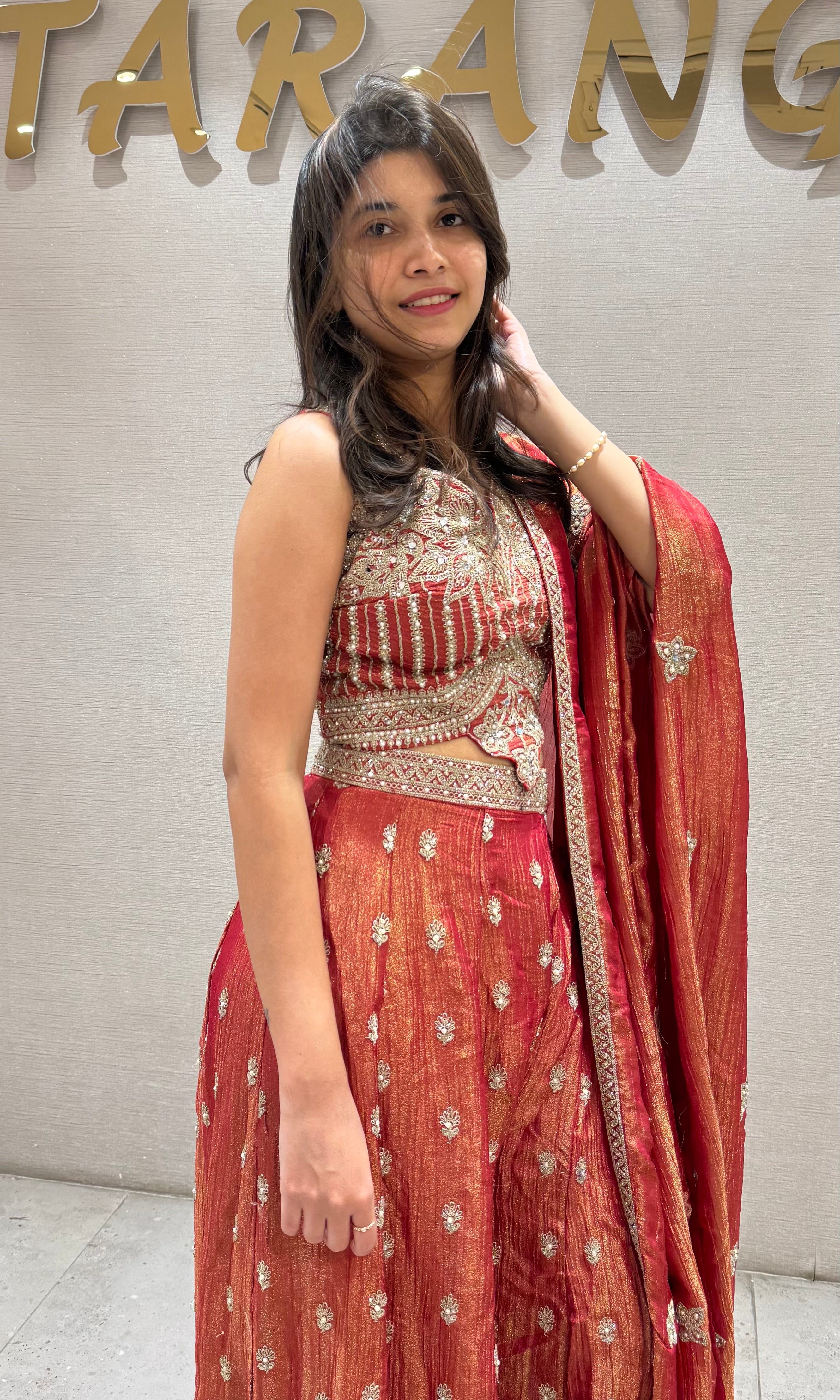 Rust Zari Embroidered Palazzo set
