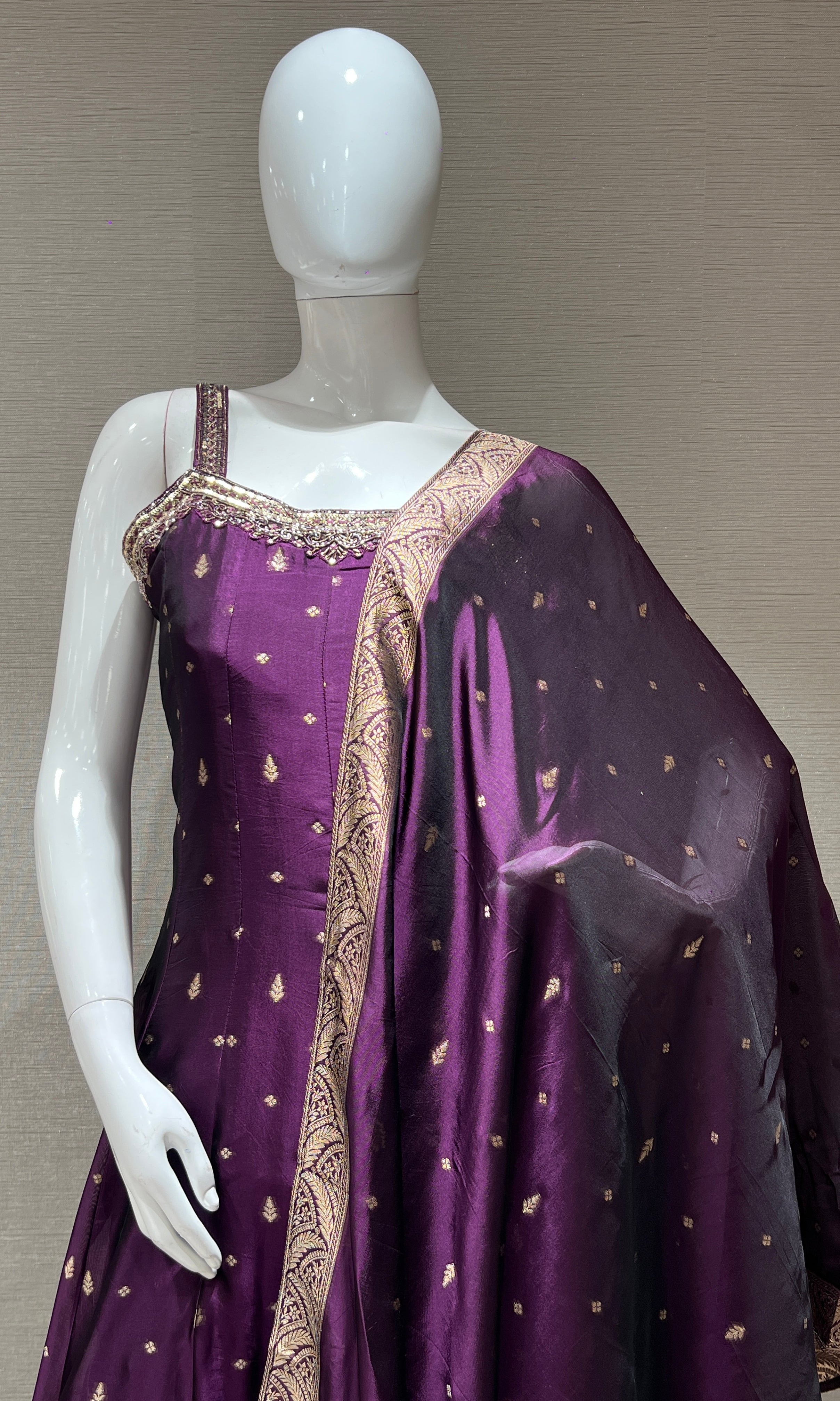 Purple silk gold embroidered Anarkali