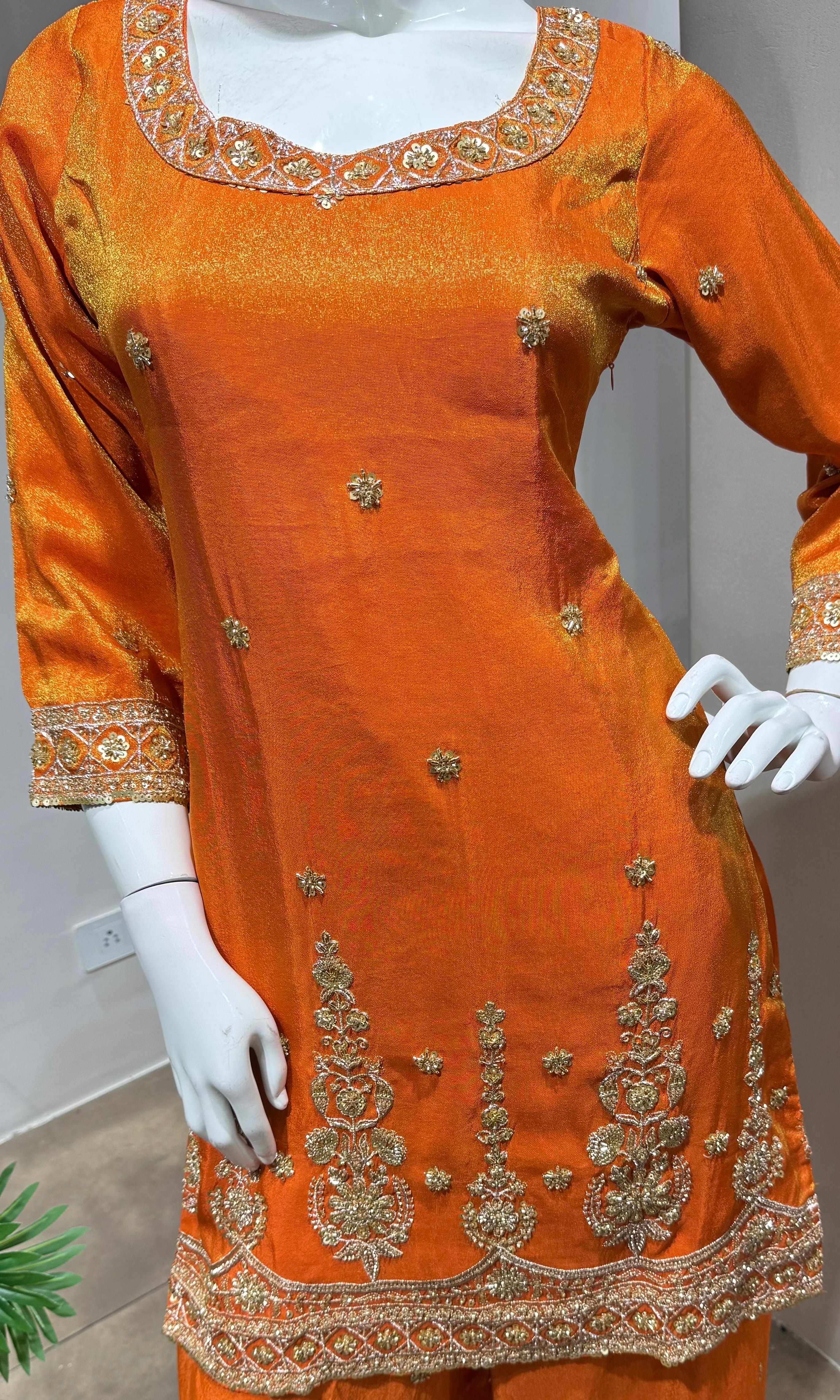 Orange gold zari work sharara set
